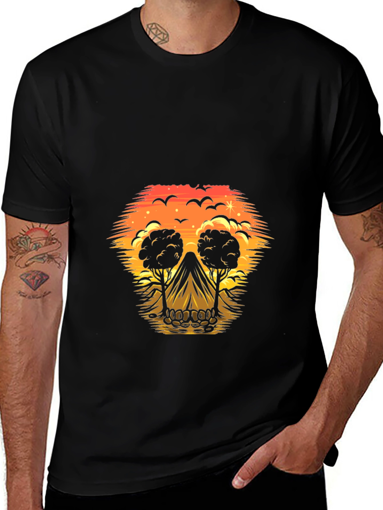 Variant 15 of Sunset Skull Graphic T-Shirt - Men's Black Tee
