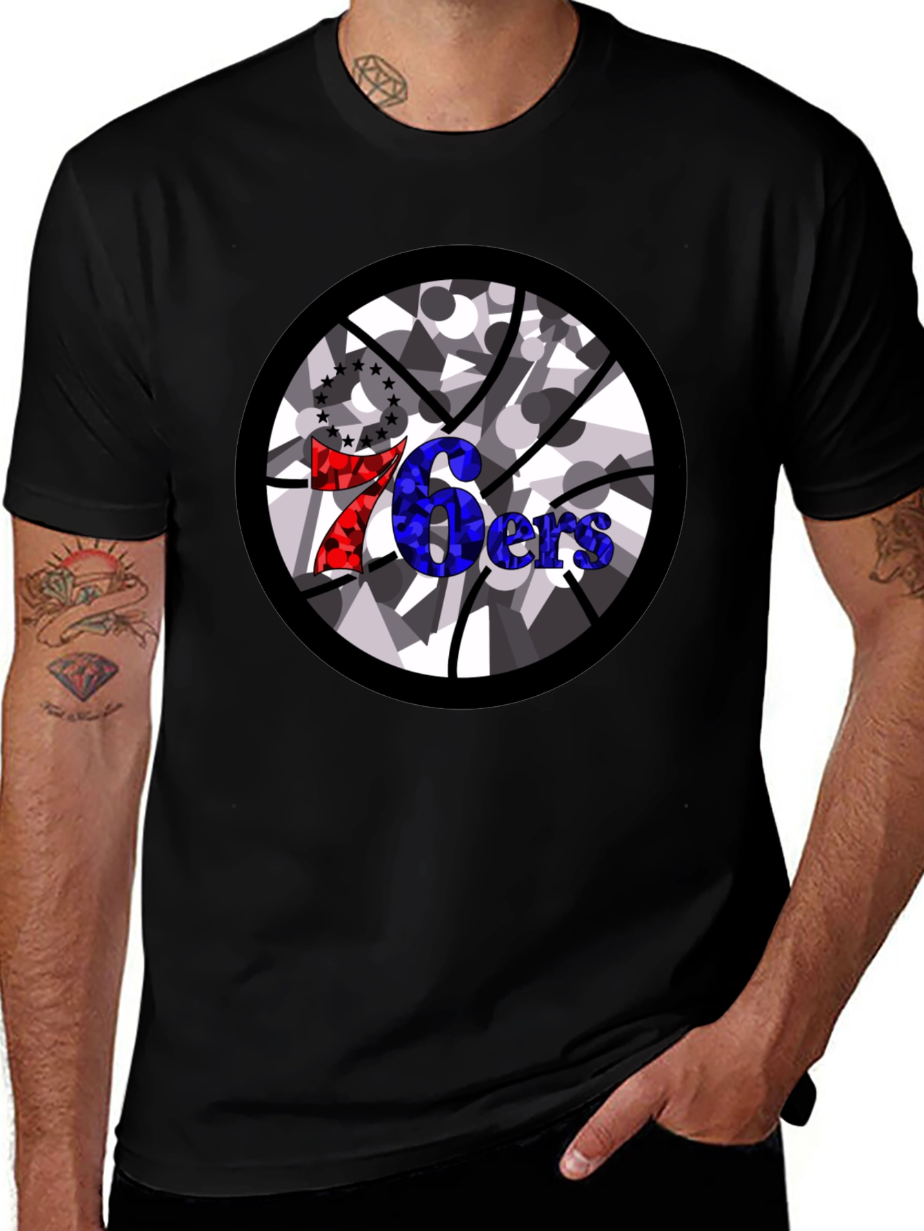 Variant 8 of 76ers Basketball Graphic Black T-Shirt