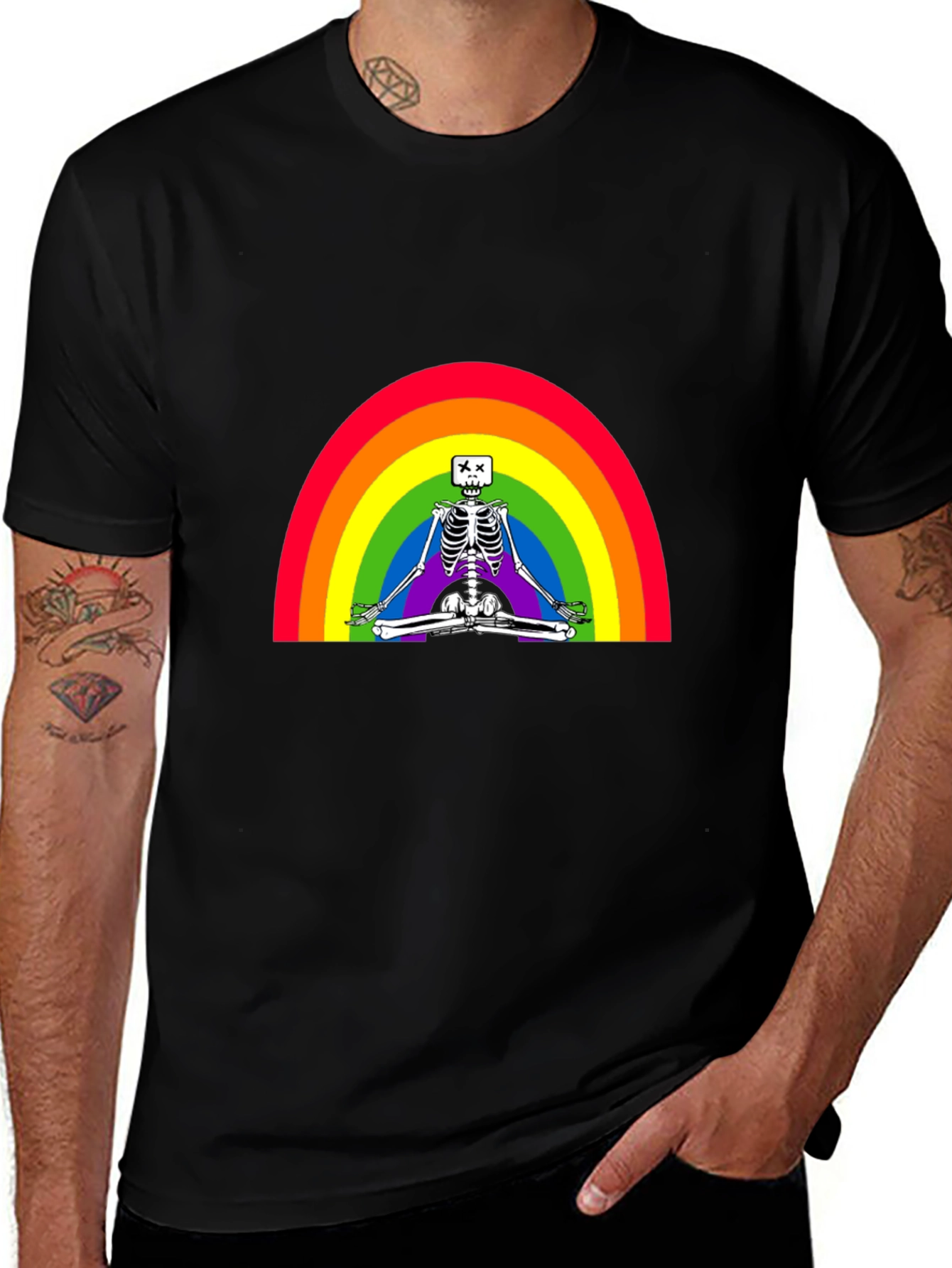Variant 10 of Rainbow Skeleton Meditating T-Shirt - Stylish & Unique