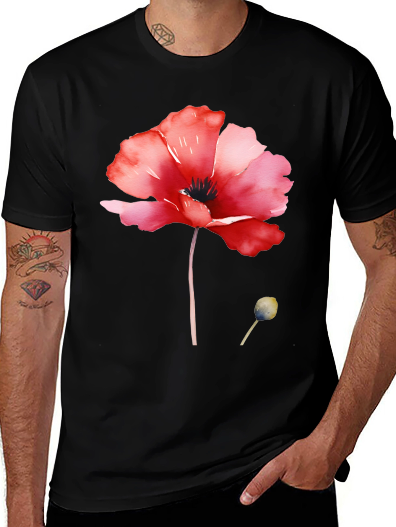 Variant 21 of Floral Poppy T-Shirt - Black Cotton Tee