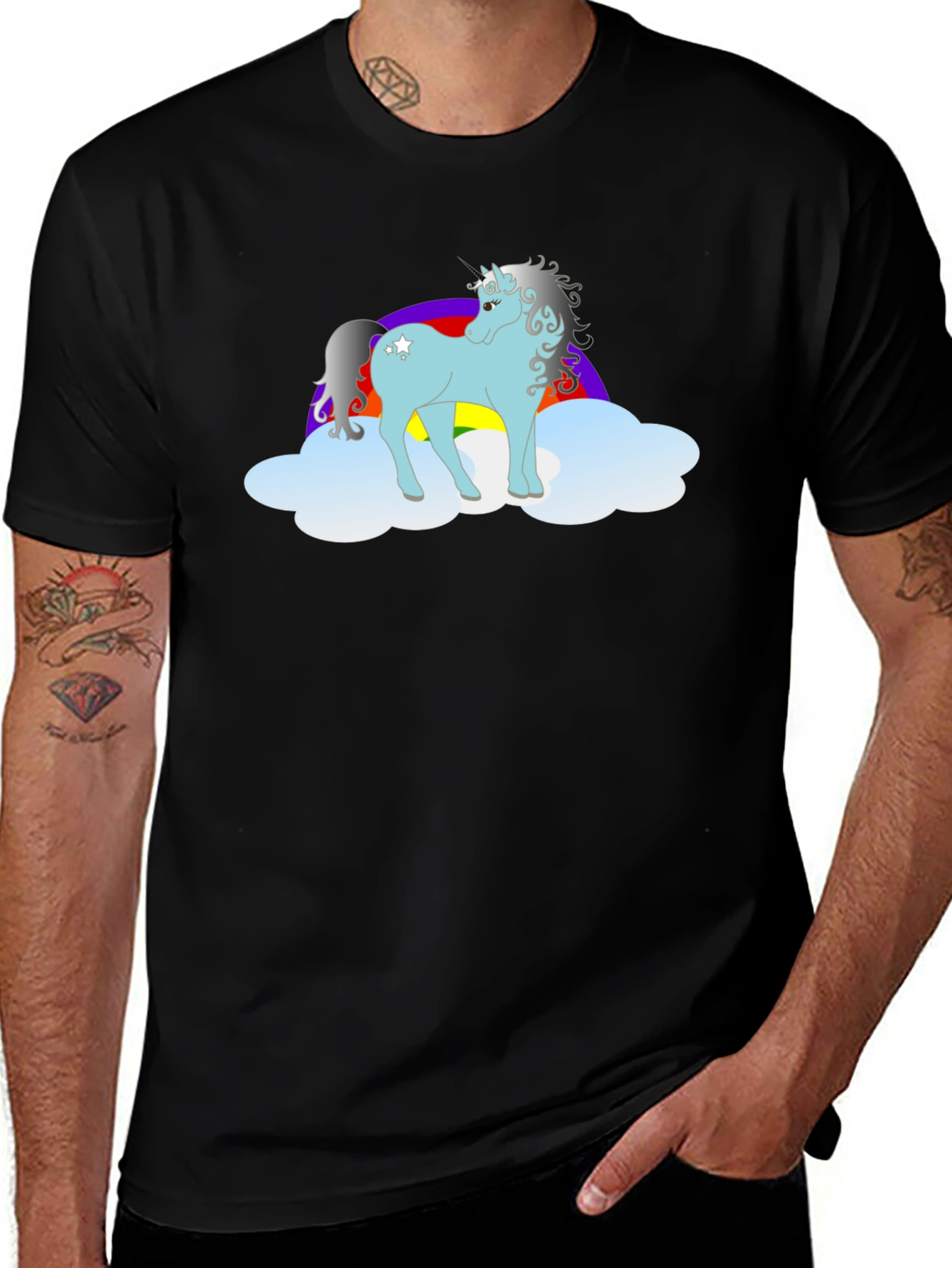 Variant 9 of Unicorn Rainbow Cloud Black T-Shirt
