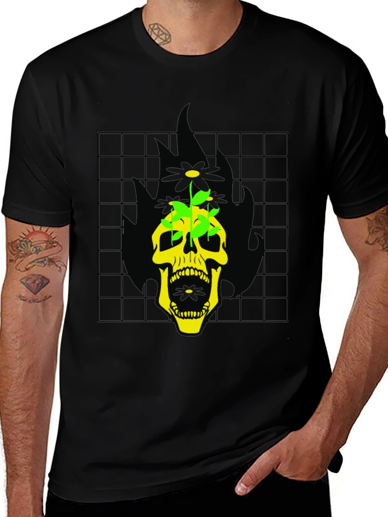 Variant 21 of Skull Flower Graphic Tee - Black T-Shirt