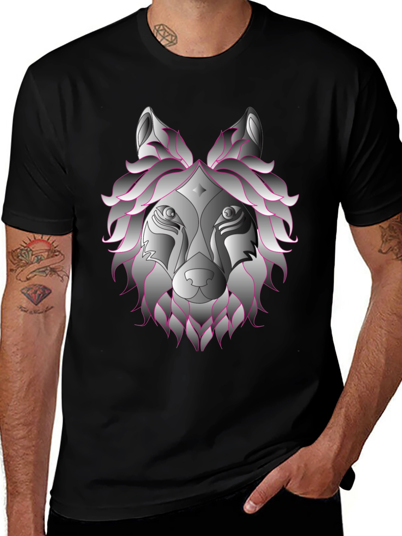 Variant 5 of Wolf Head Graphic T-Shirt - Black