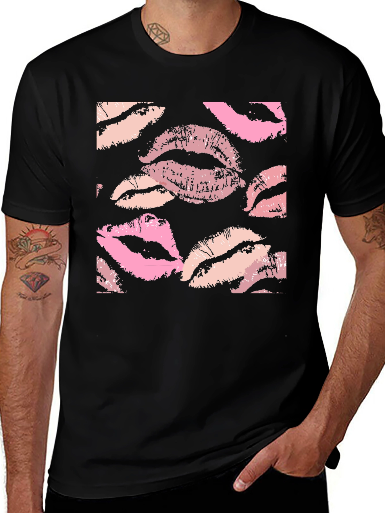 Kiss Print Black T-Shirt