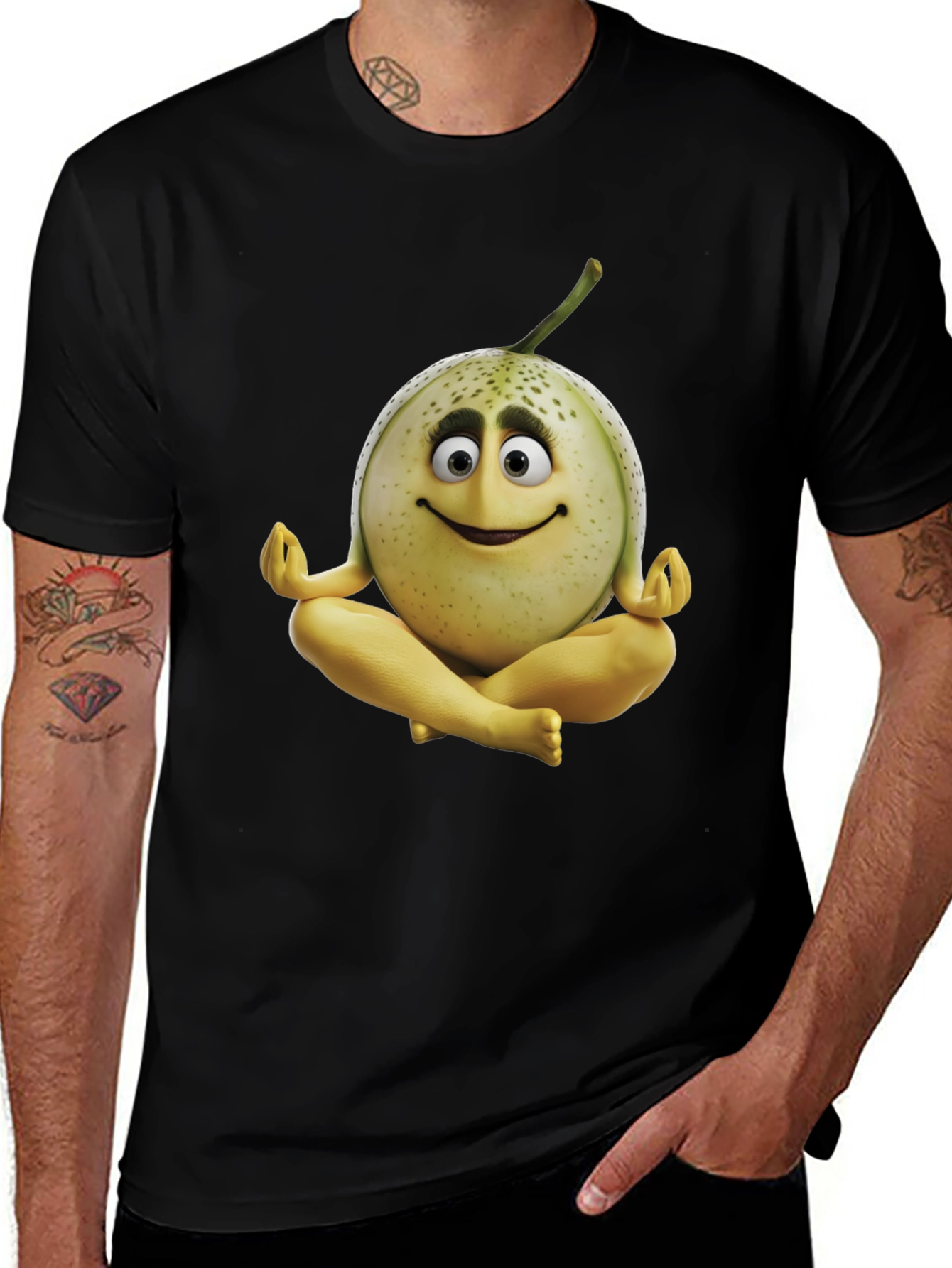 Variant 9 of Meditating Fruit Cartoon Black T-Shirt