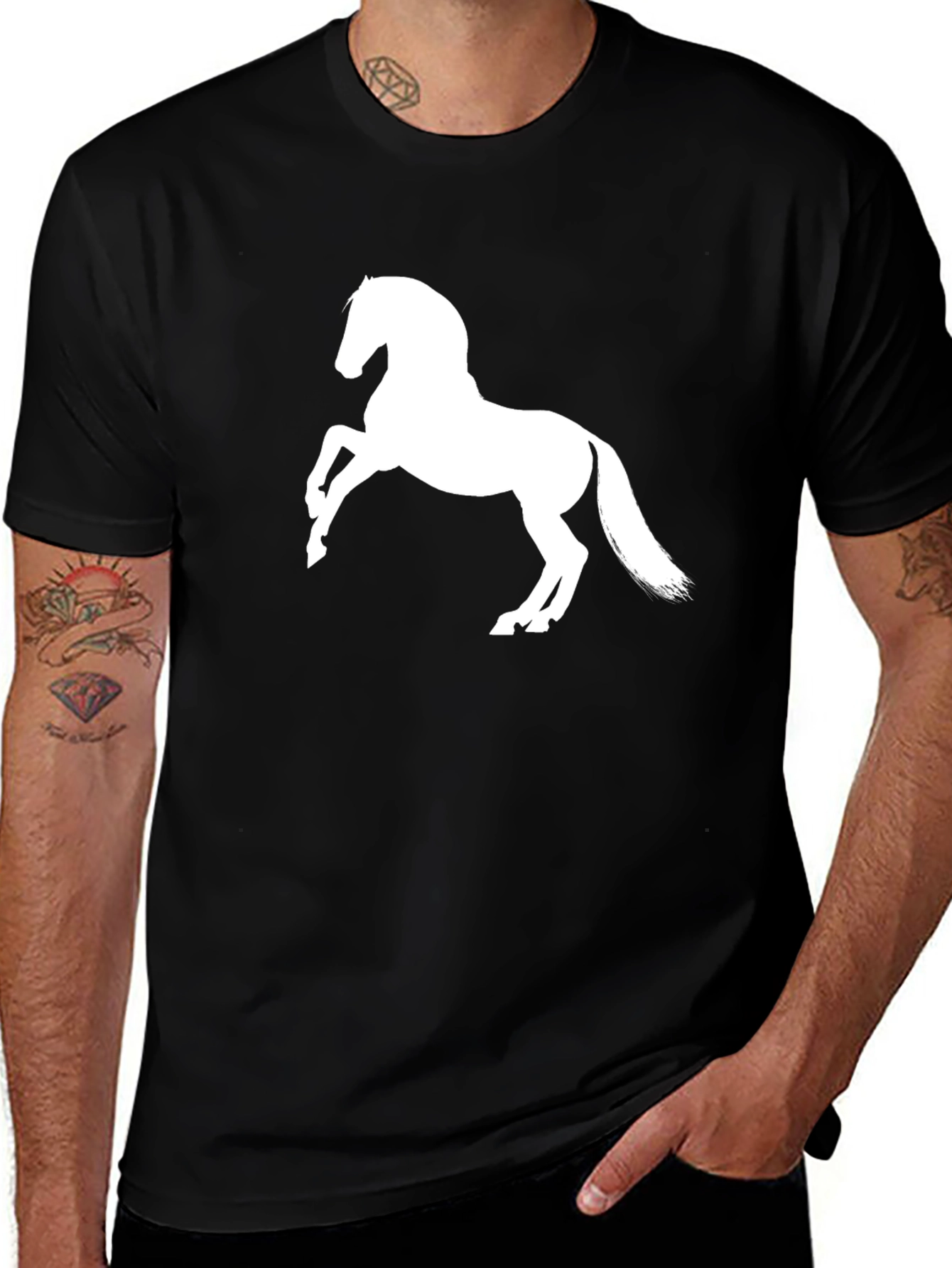 Variant 15 of Black T-Shirt with White Horse Graphic