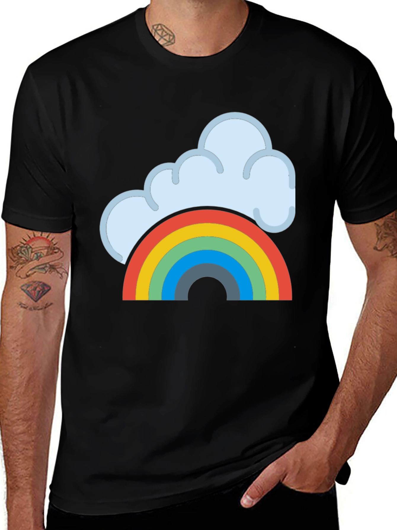 Variant 27 of Rainbow Cloud Graphic Tee - Black Cotton T-Shirt