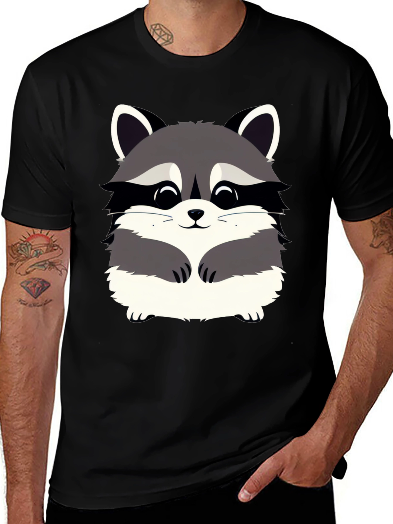 Variant 13 of Cute Raccoon Graphic Tee - Soft Black T-Shirt