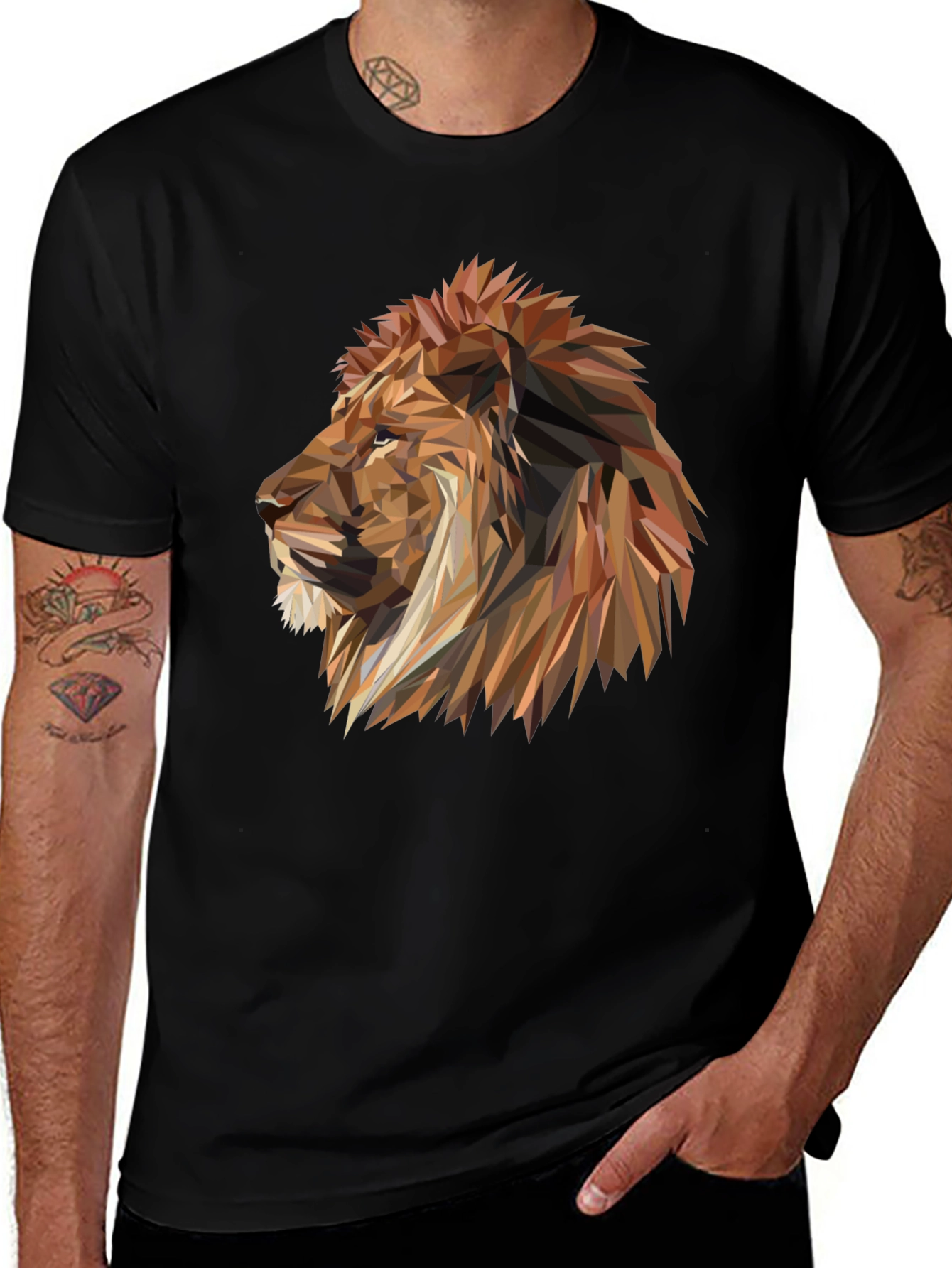 Variant 27 of Geometric Lion Head Graphic Tee - Modern Streetwear