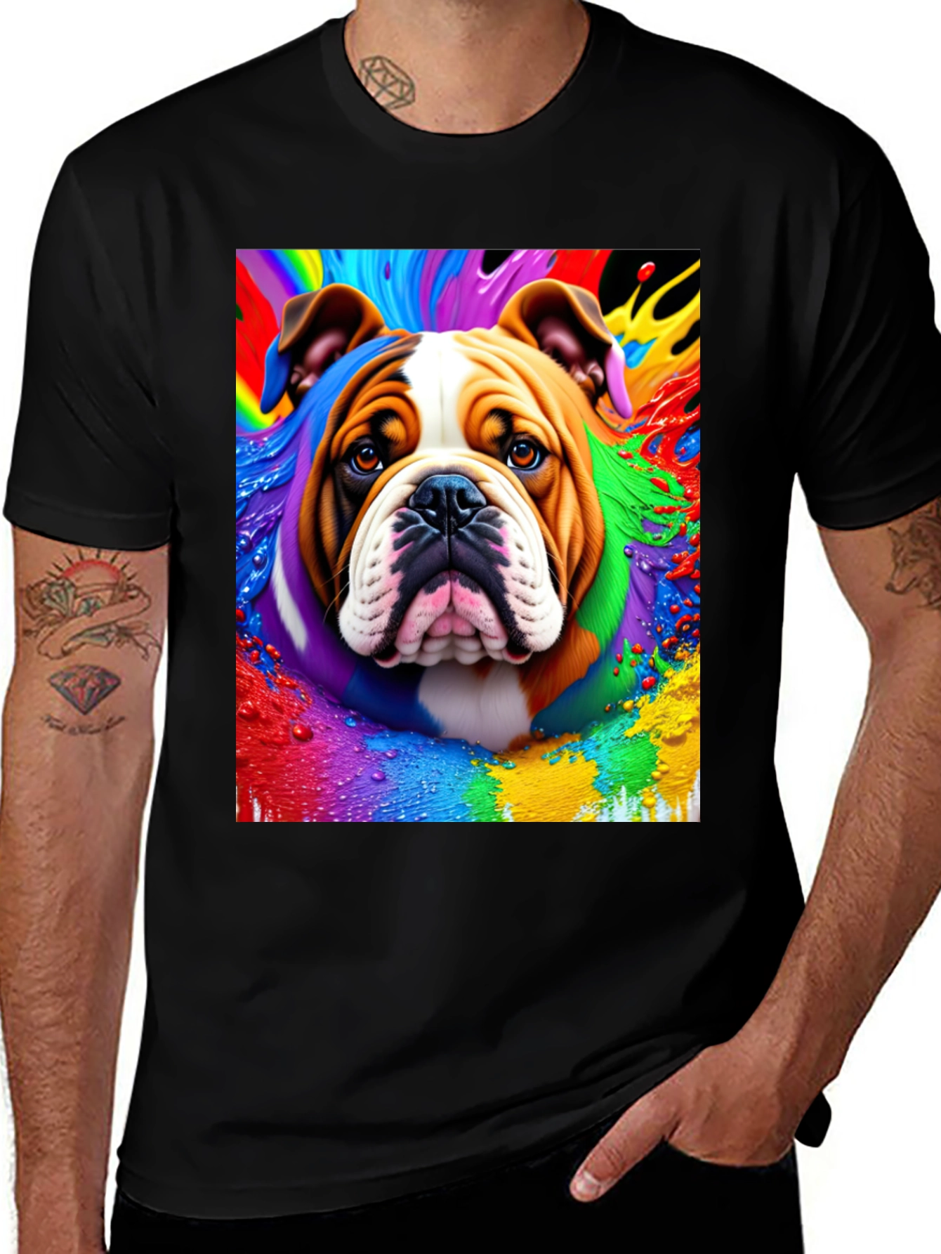 Variant 14 of Rainbow Bulldog Graphic Tee - Men's Black T-Shirt
