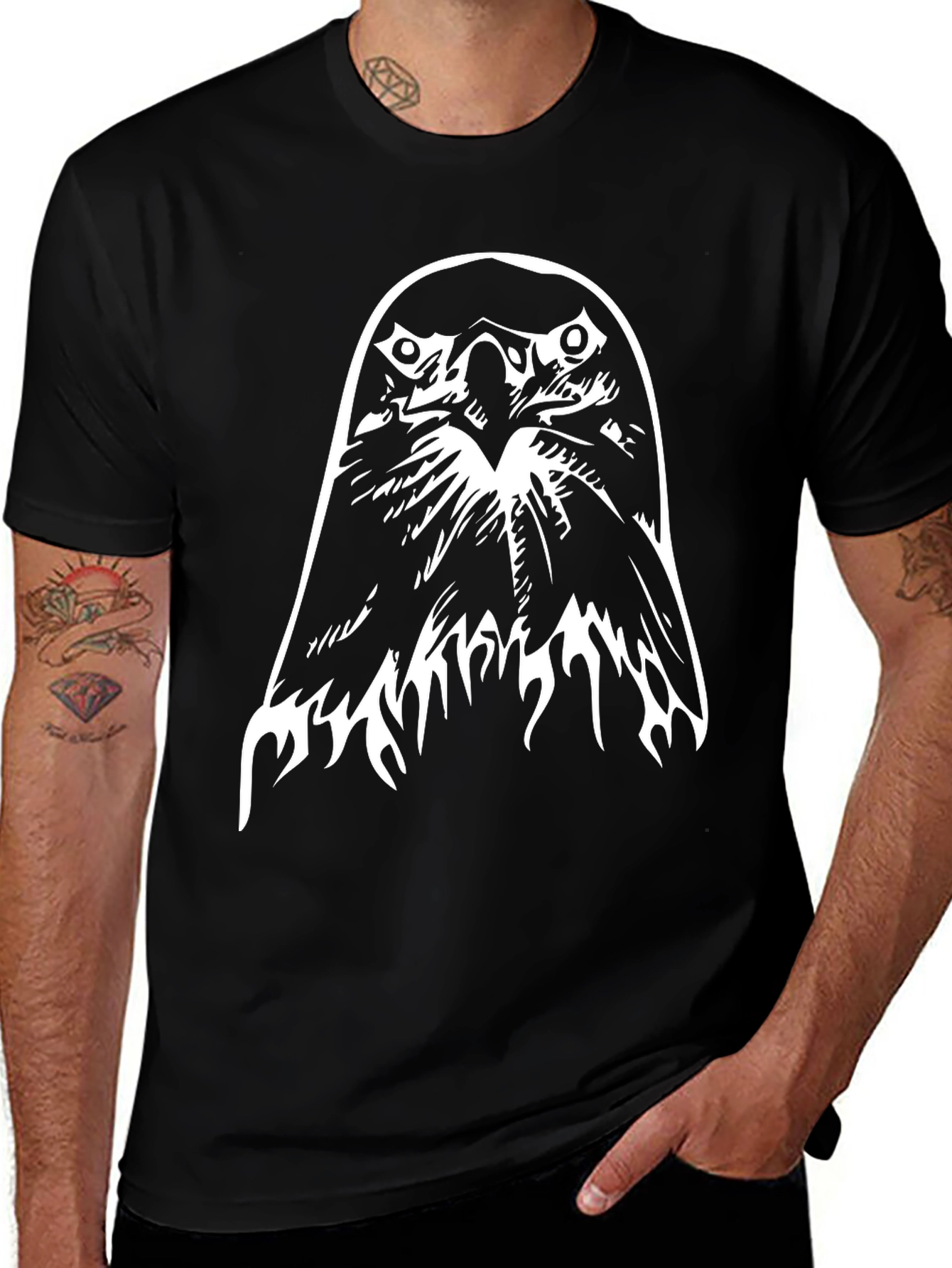 Variant 28 of Men's Black T-Shirt with Eagle Graphic