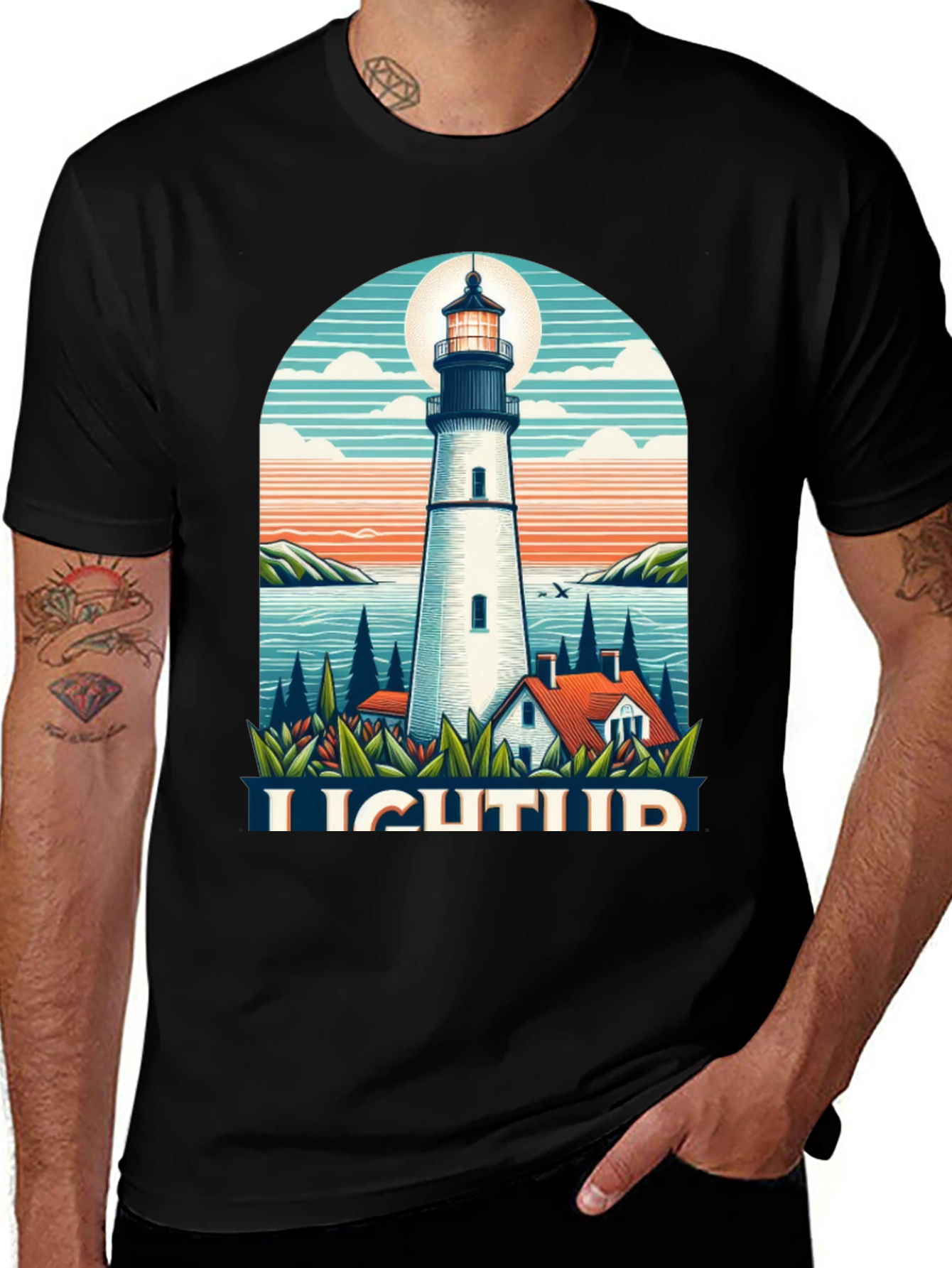 Variant 23 of Lighthouse Graphic Tee - Coastal Style