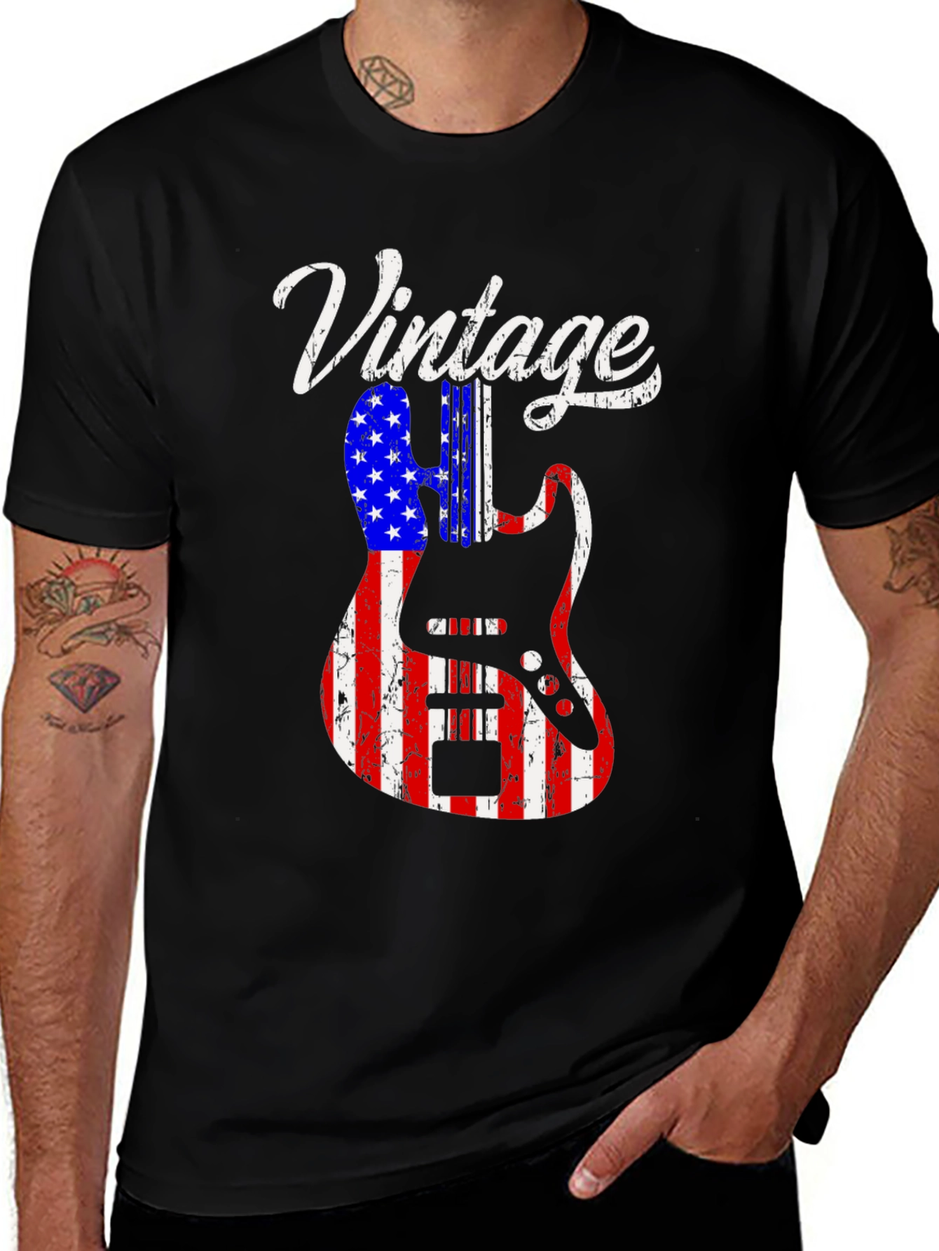 Variant 6 of Vintage American Flag Guitar Graphic T-Shirt