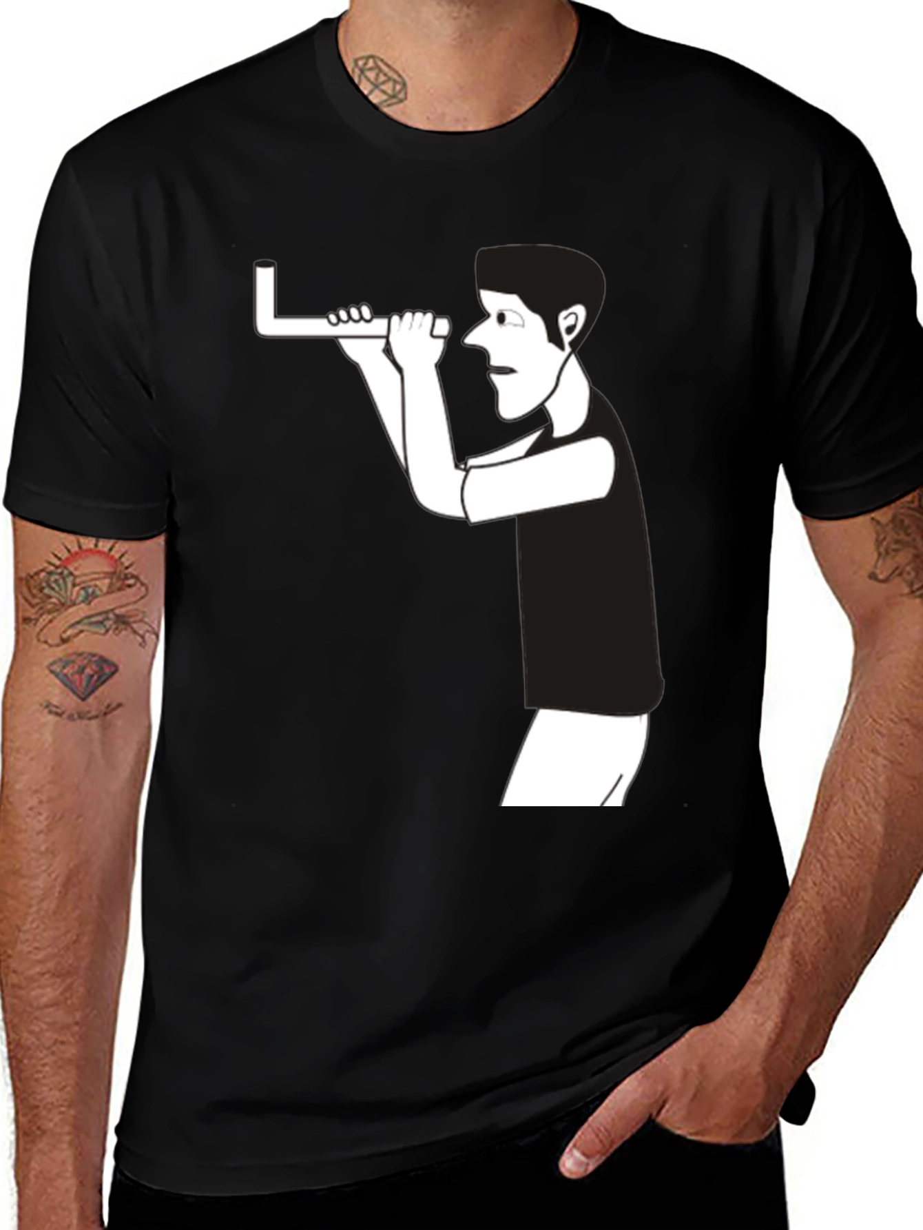 Variant 14 of T-Shirt with Man Looking Through Pipe Graphic