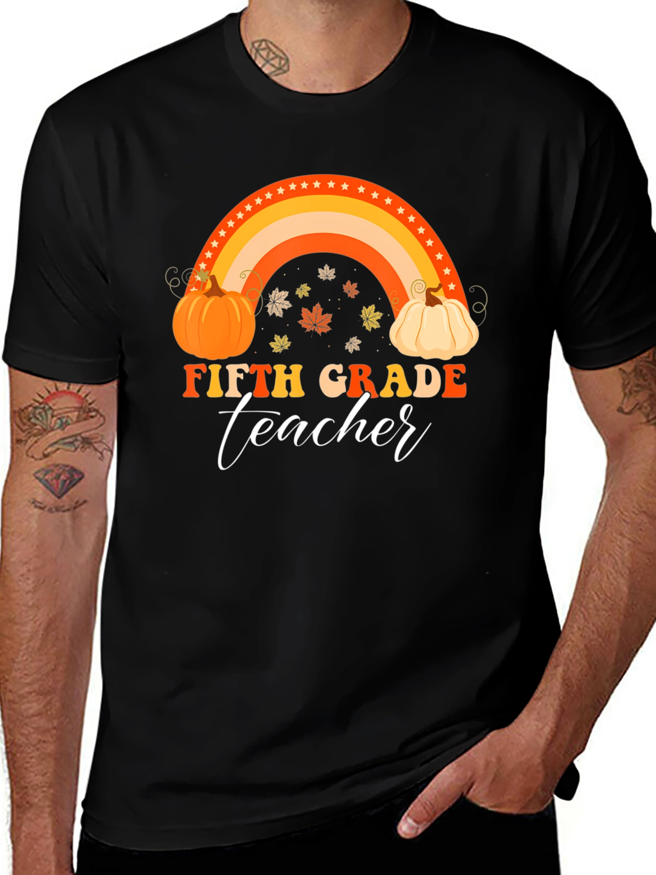 Variant 19 of Fifth Grade Teacher Fall Pumpkin Rainbow T-Shirt
