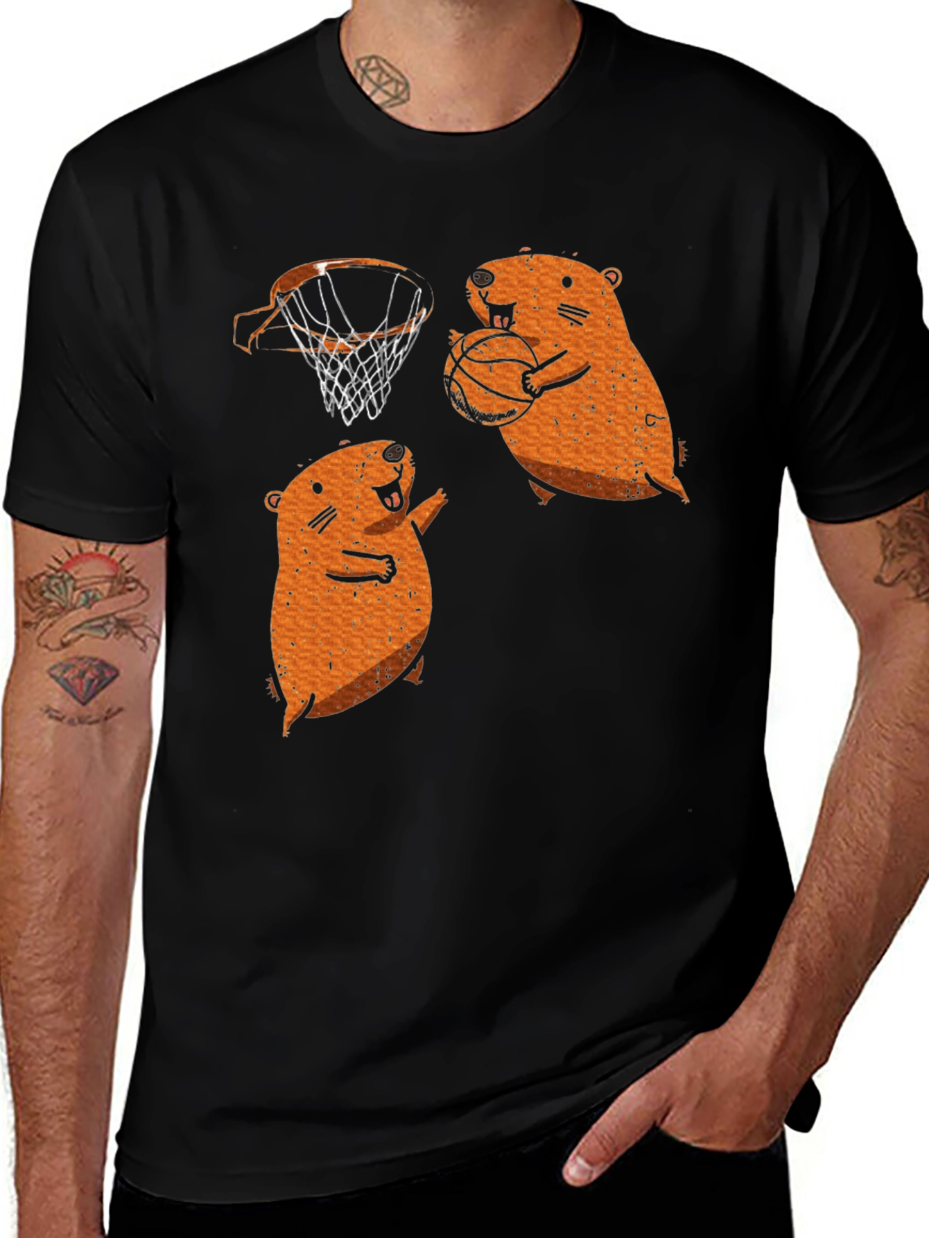 Variant 9 of Basketball Beaver Graphic T-Shirt - Black