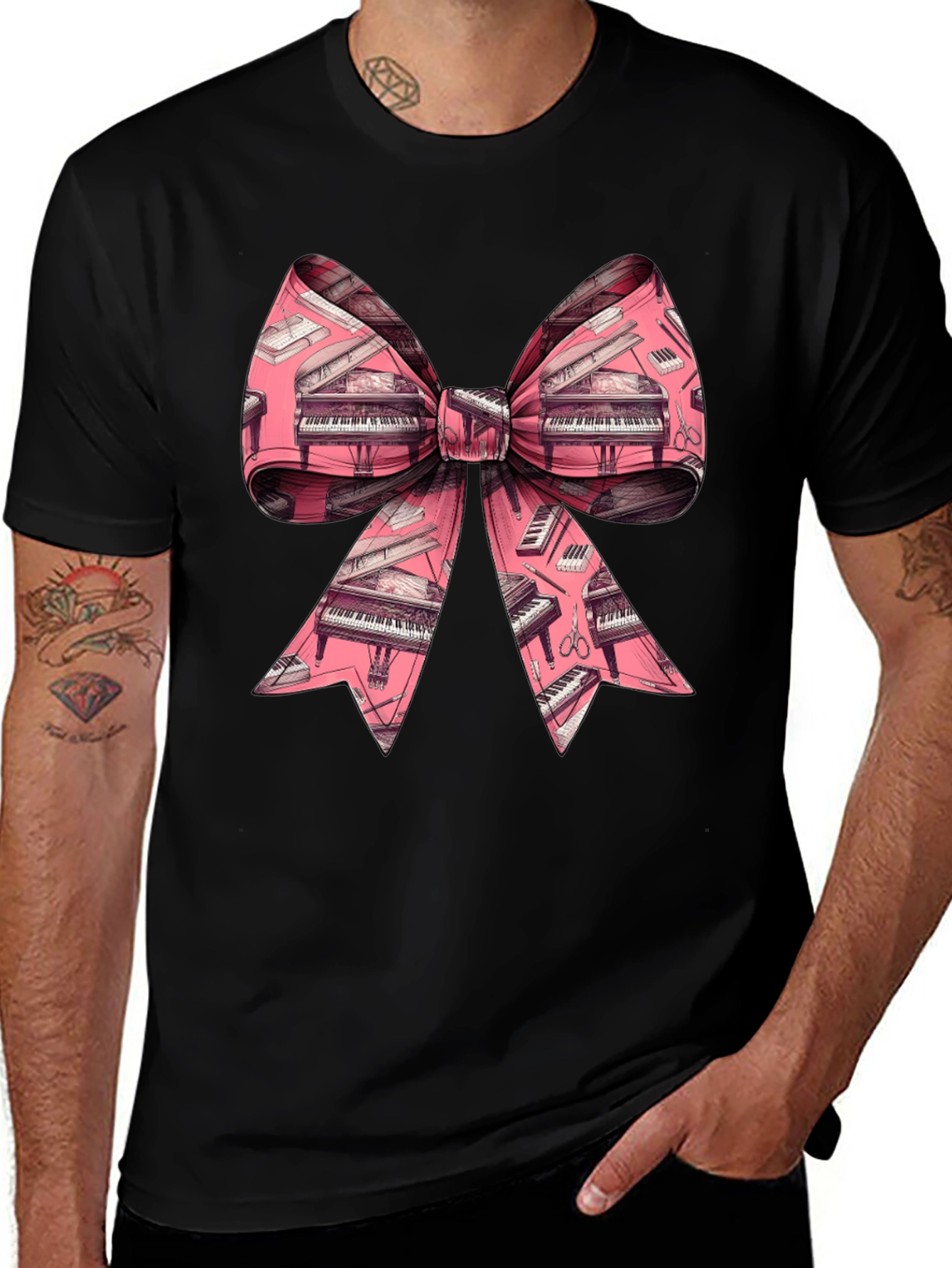 Variant 2 of Piano Bow Graphic Tee - Unique Musical Style