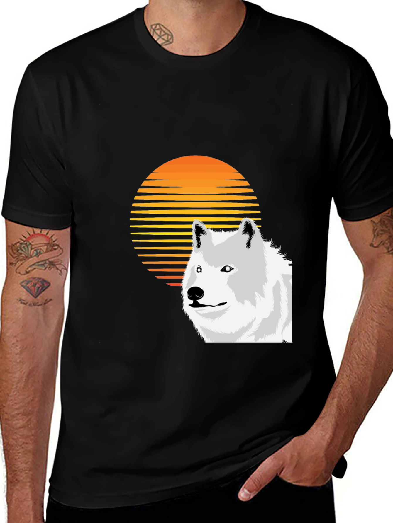 Variant 14 of Retro Wolf Sunset Graphic Tee - Black