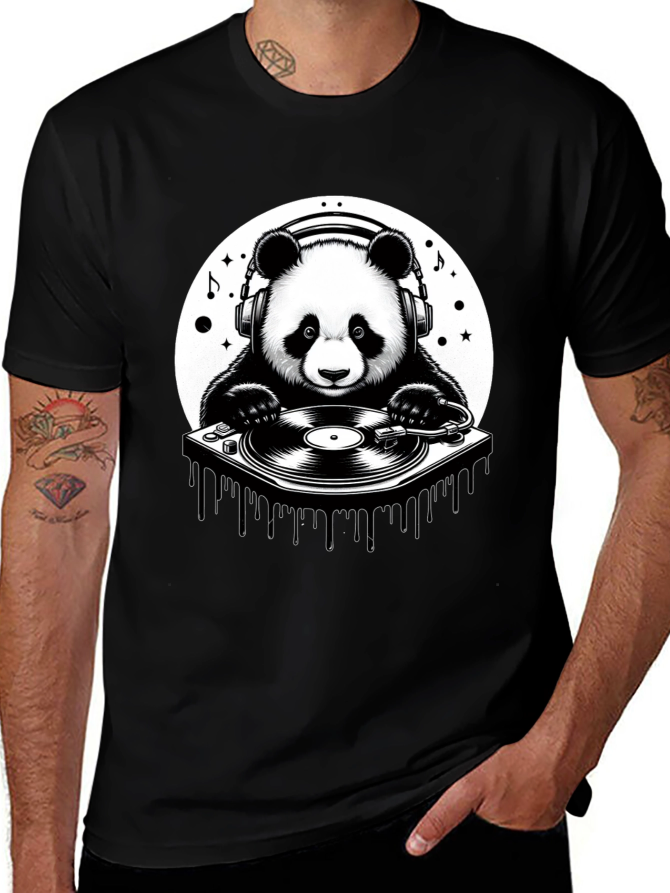 Variant 8 of DJ Panda T-Shirt - Black Graphic Tee