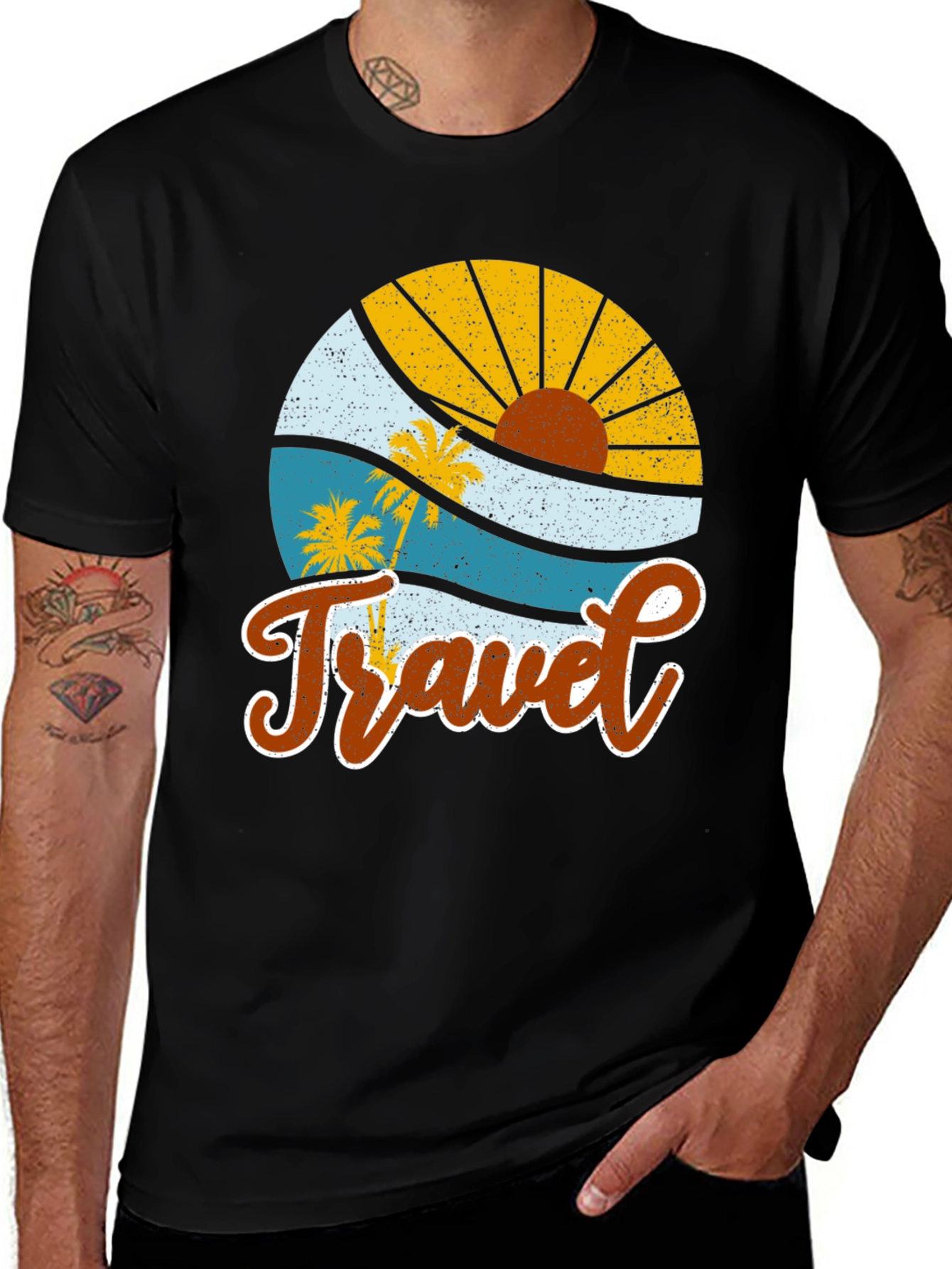 Variant 2 of Retro Travel Graphic Tee - Tropical Vacation Shirt