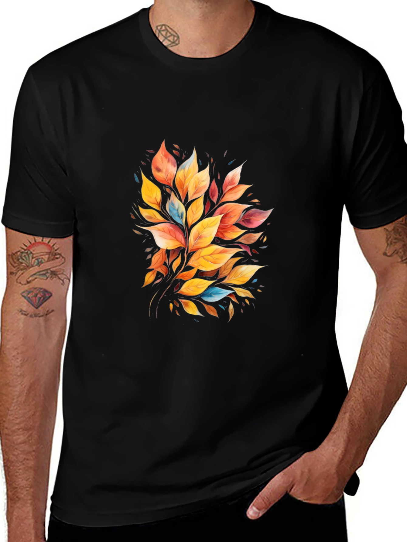 Variant 8 of Autumn Leaves Graphic Black T-Shirt