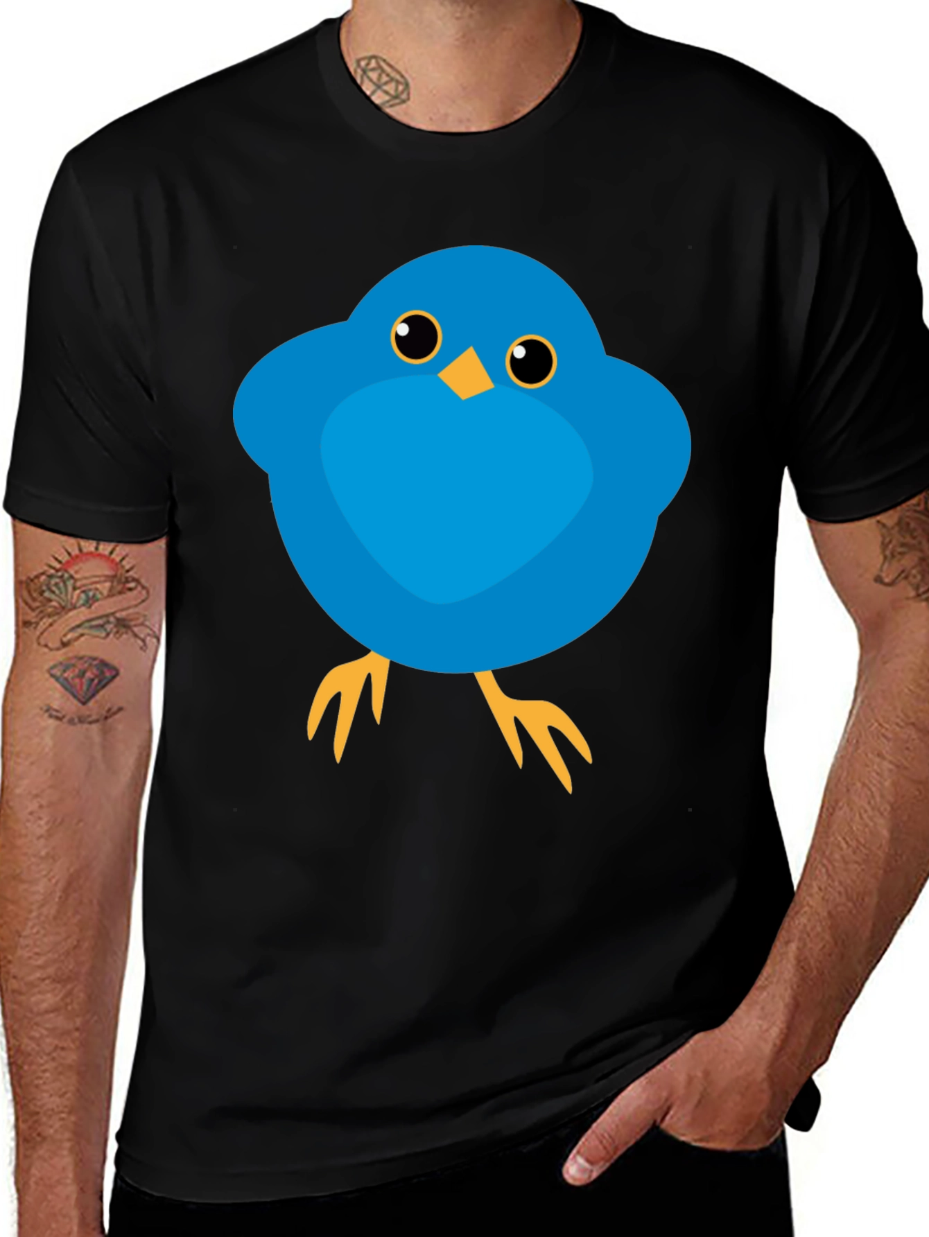 Variant 19 of Cute Blue Bird Graphic Tee - Men's Black T-Shirt