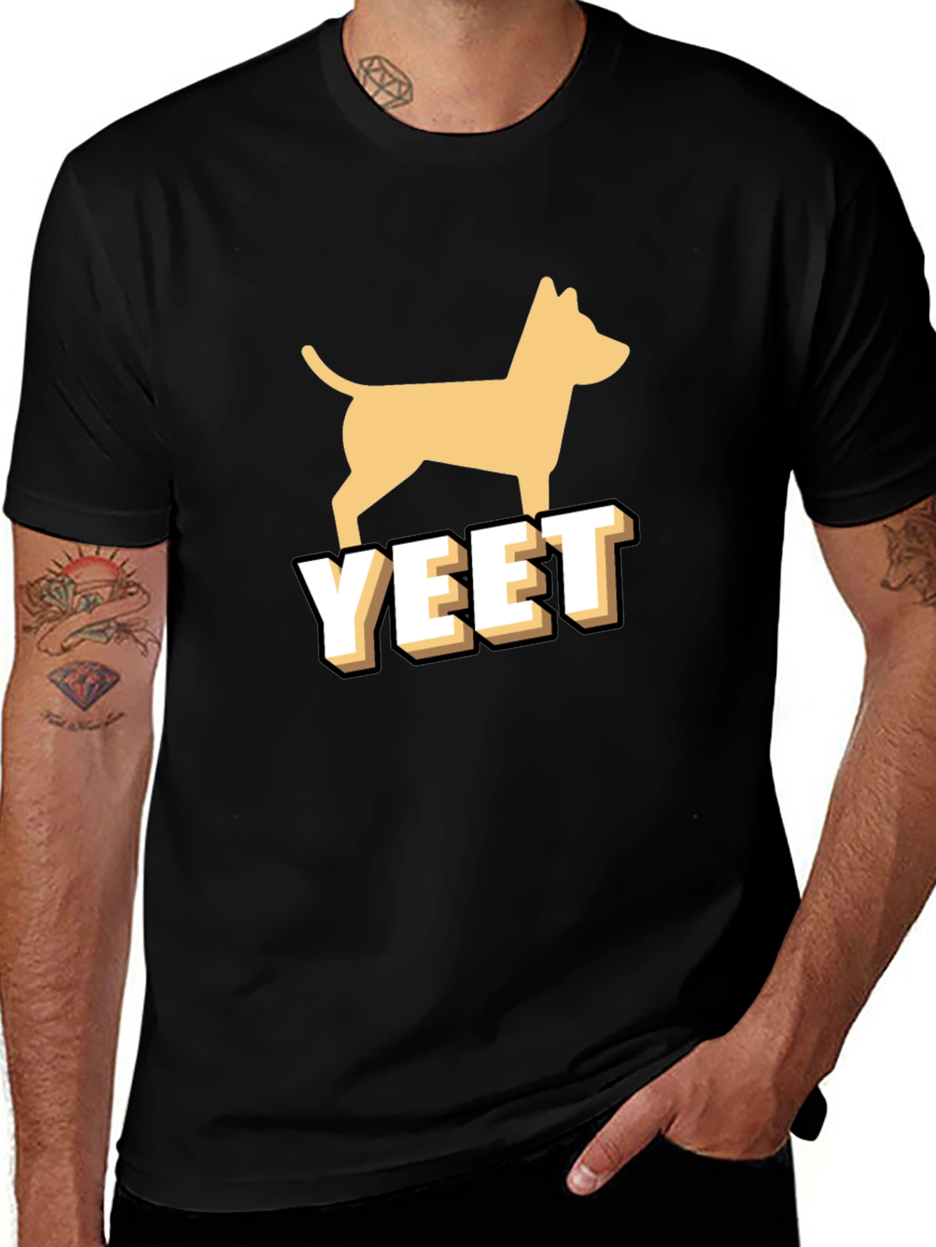 Variant 24 of Dog YEET Graphic Tee - Black Cotton Blend