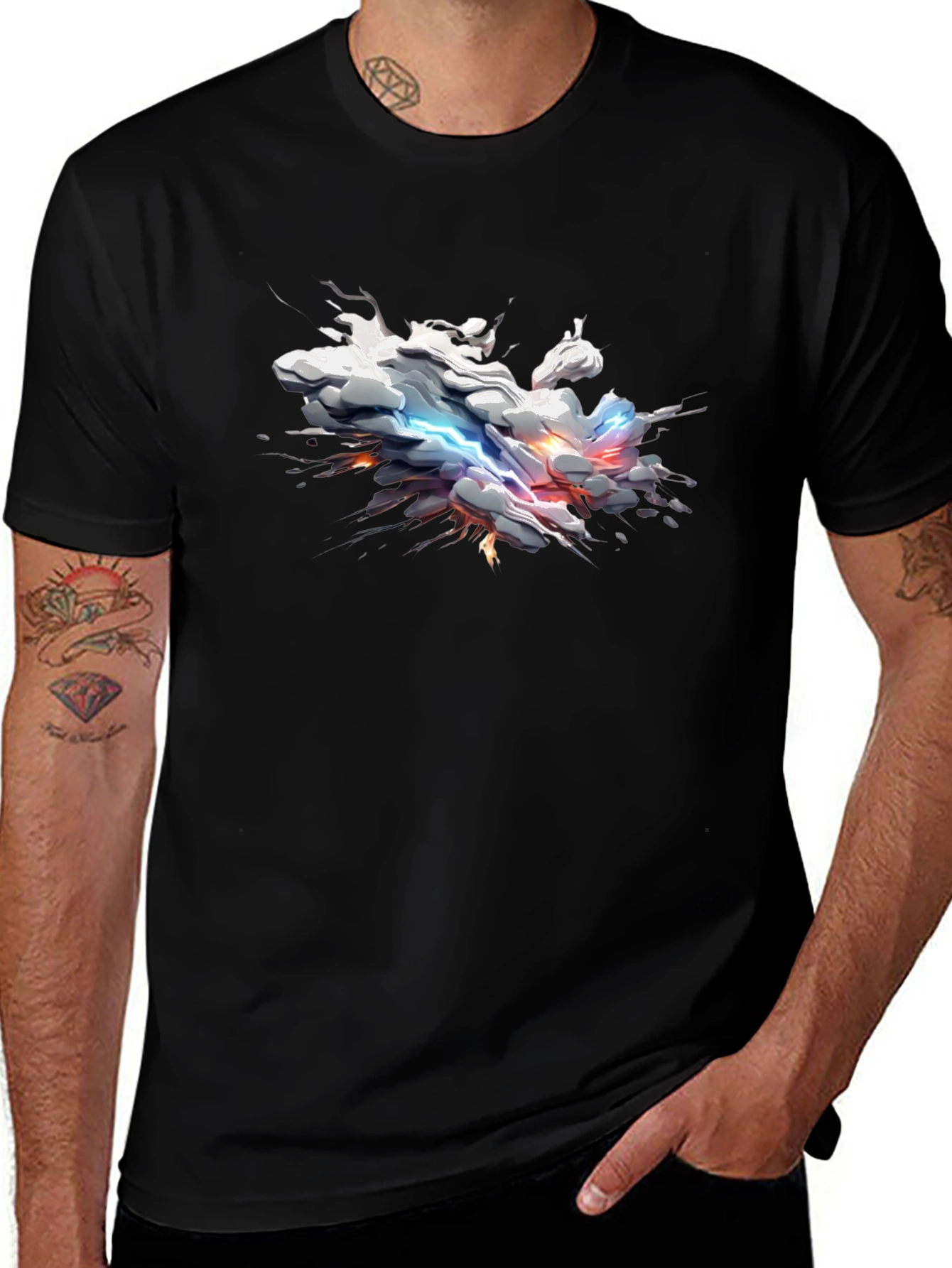 Black Abstract Lightning Cloud Graphic T-Shirt main image
