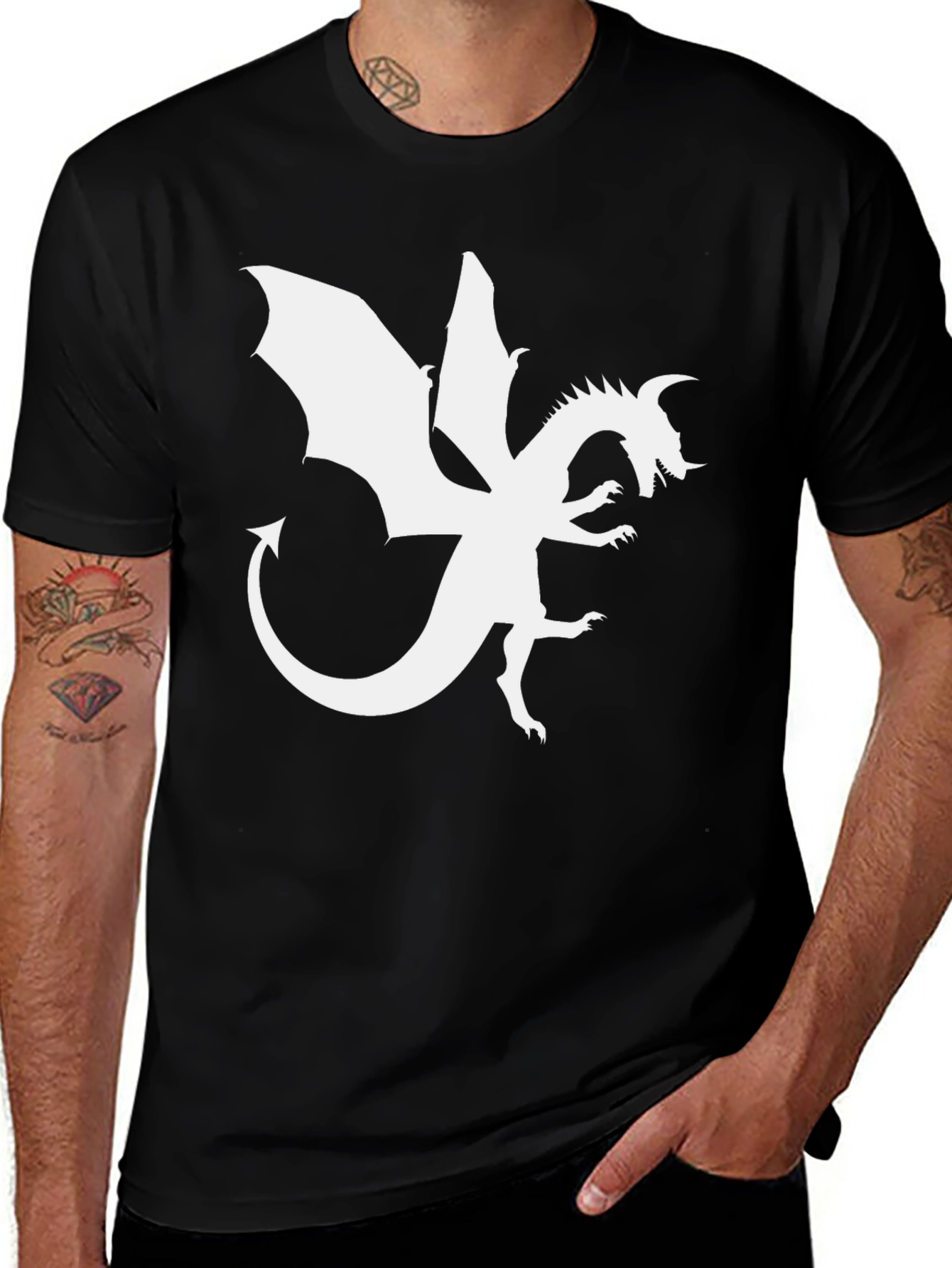 Variant 20 of Dragon Graphic Tee - Black Cotton Blend T-Shirt
