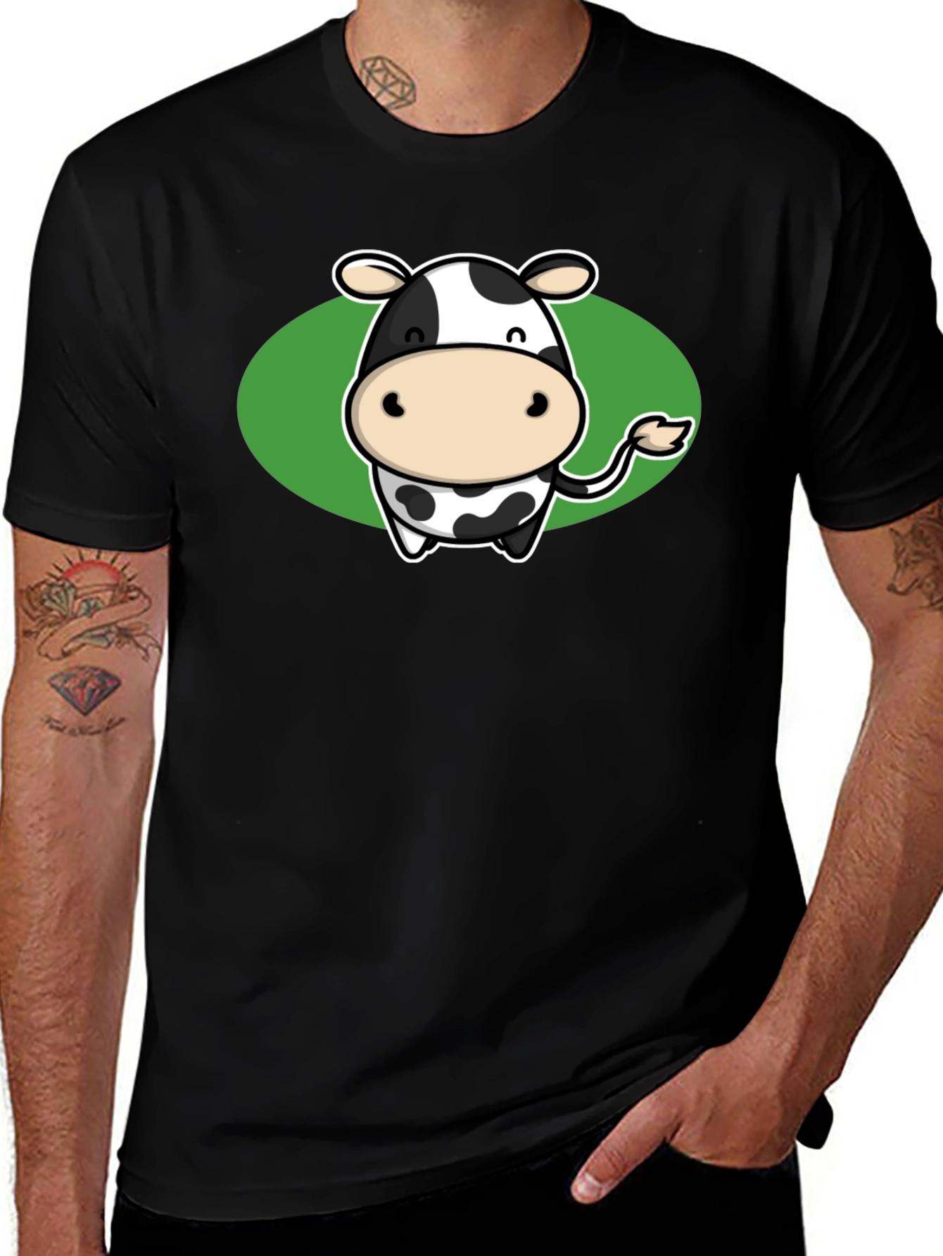 Variant 14 of Cute Cow Graphic Tee - Black Cotton T-Shirt