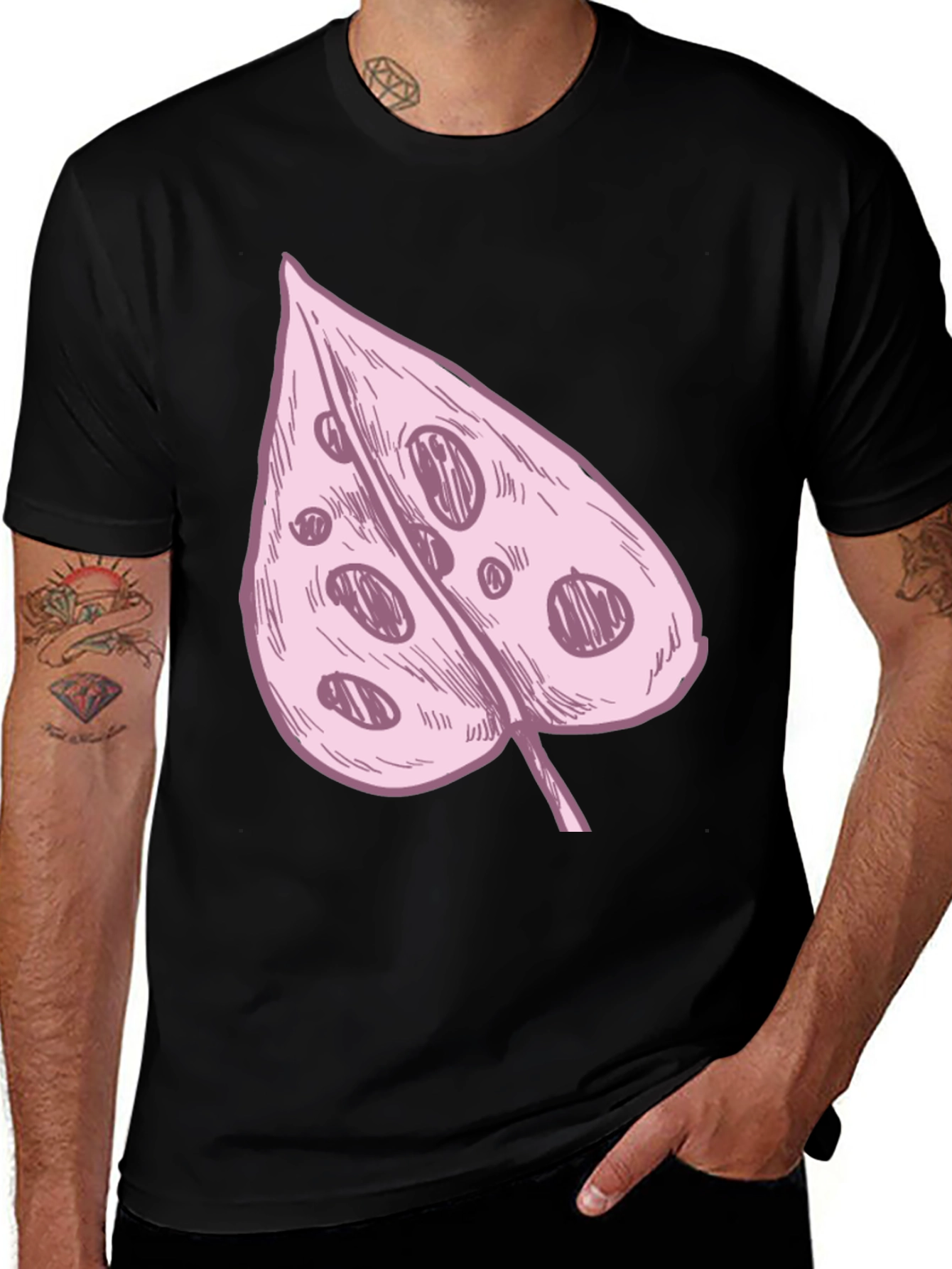 Variant 17 of Pink Swiss Cheese Leaf Graphic Black Tee