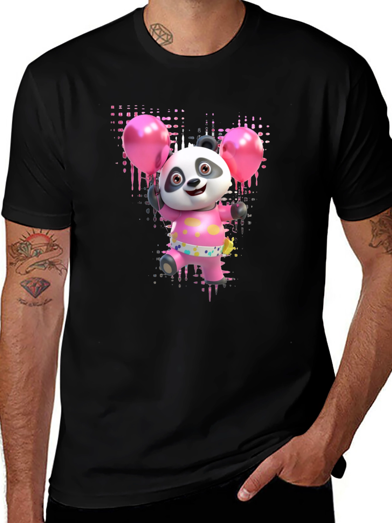 Variant 5 of Panda Bear with Balloons Graphic Tee