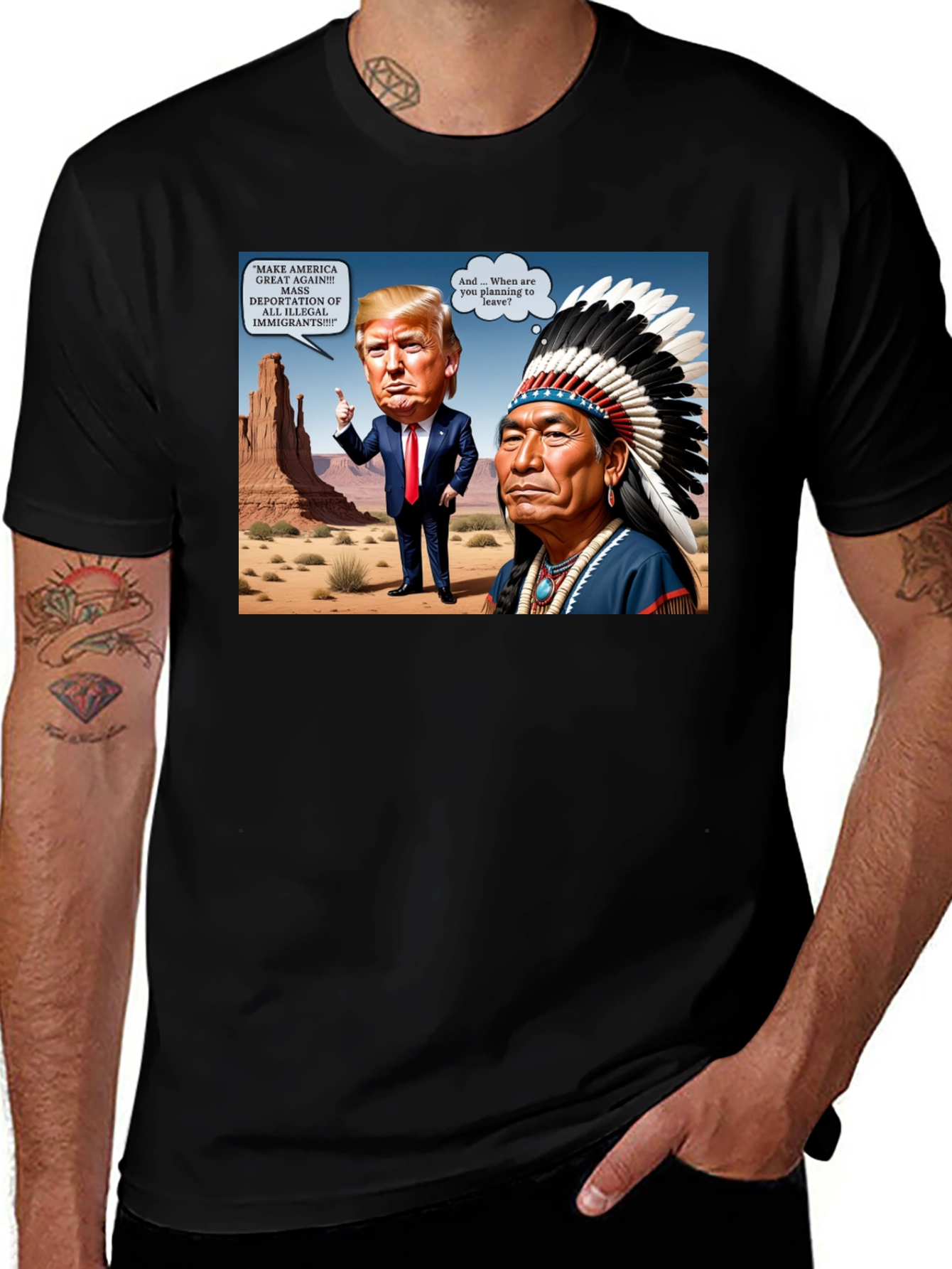 Political Humor T-Shirt: Trump vs. Native American