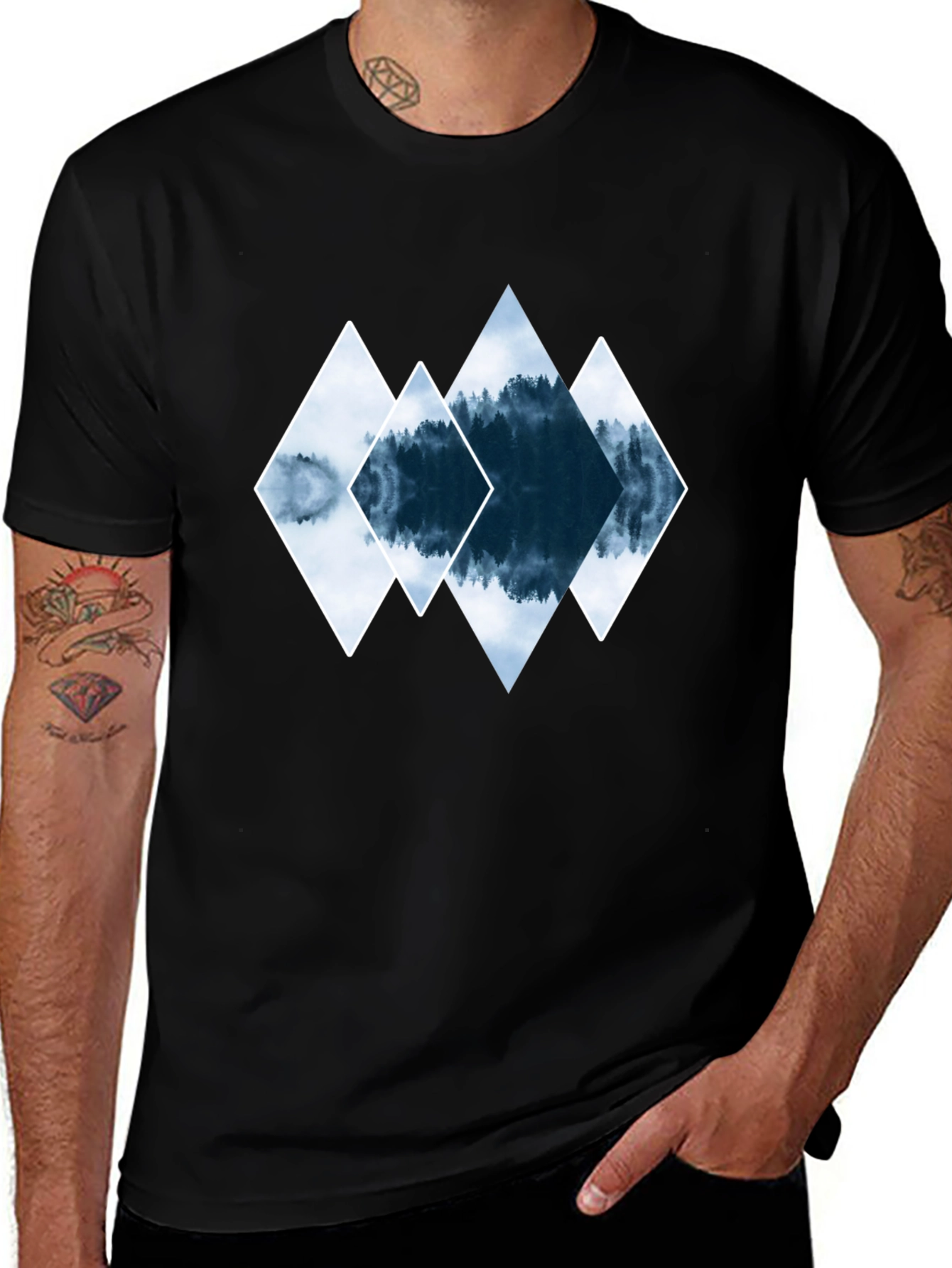Variant 3 of Modern Black T-Shirt with Diamond Mountain Design
