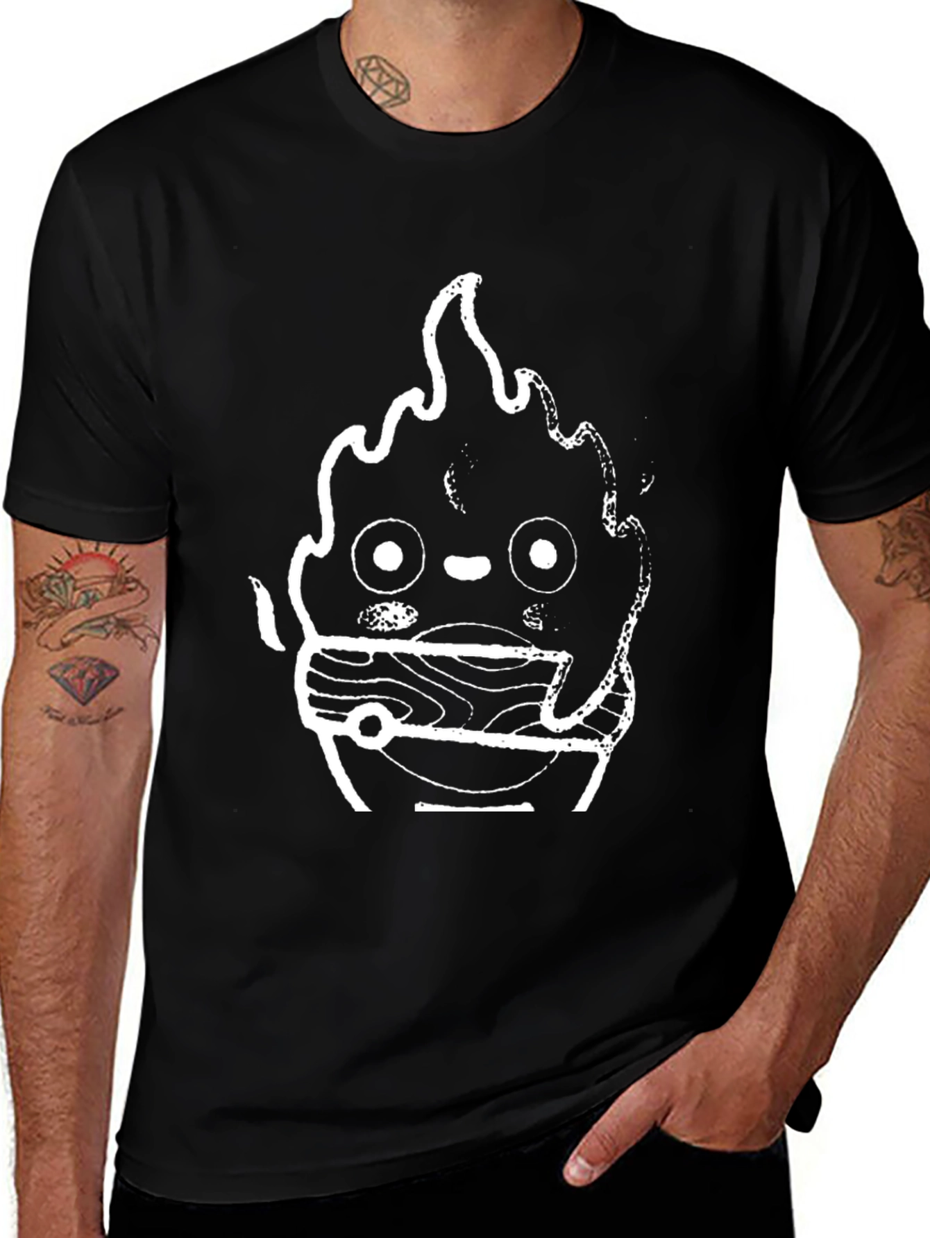 Variant 29 of Black T-Shirt with Quirky White Graphic Design
