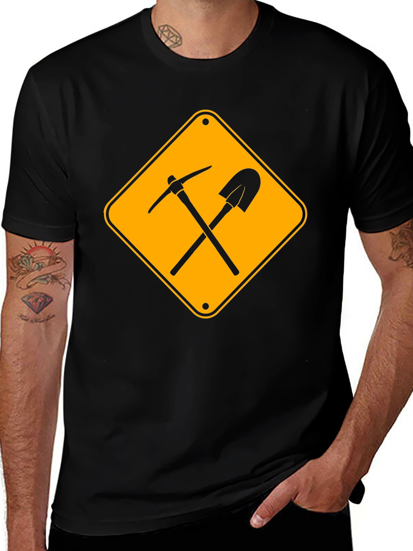 Variant 8 of Mining Crew T-Shirt - Black with Crossed Pickaxe & Shovel