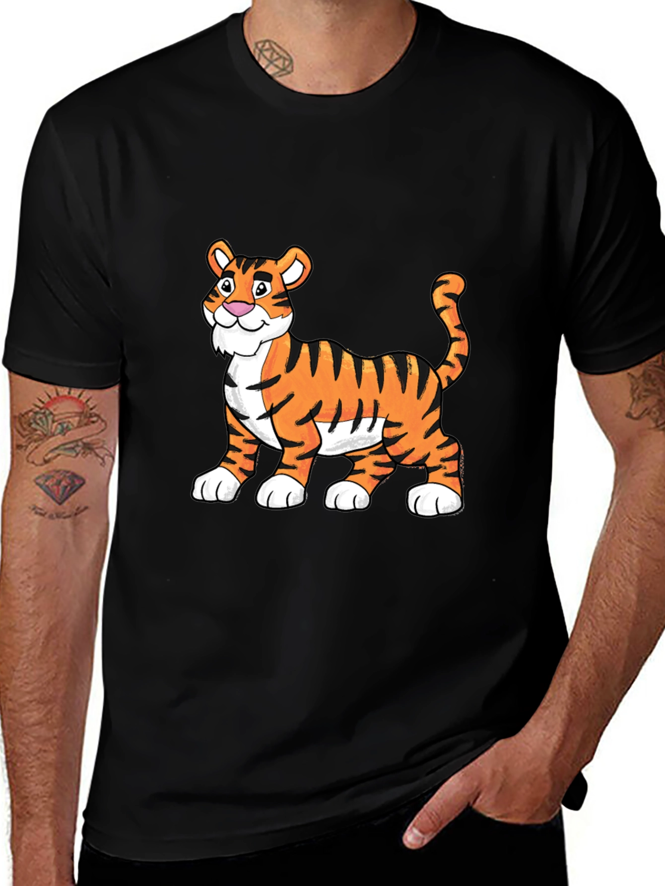 Variant 24 of Cartoon Tiger Graphic Tee - Soft Black Cotton