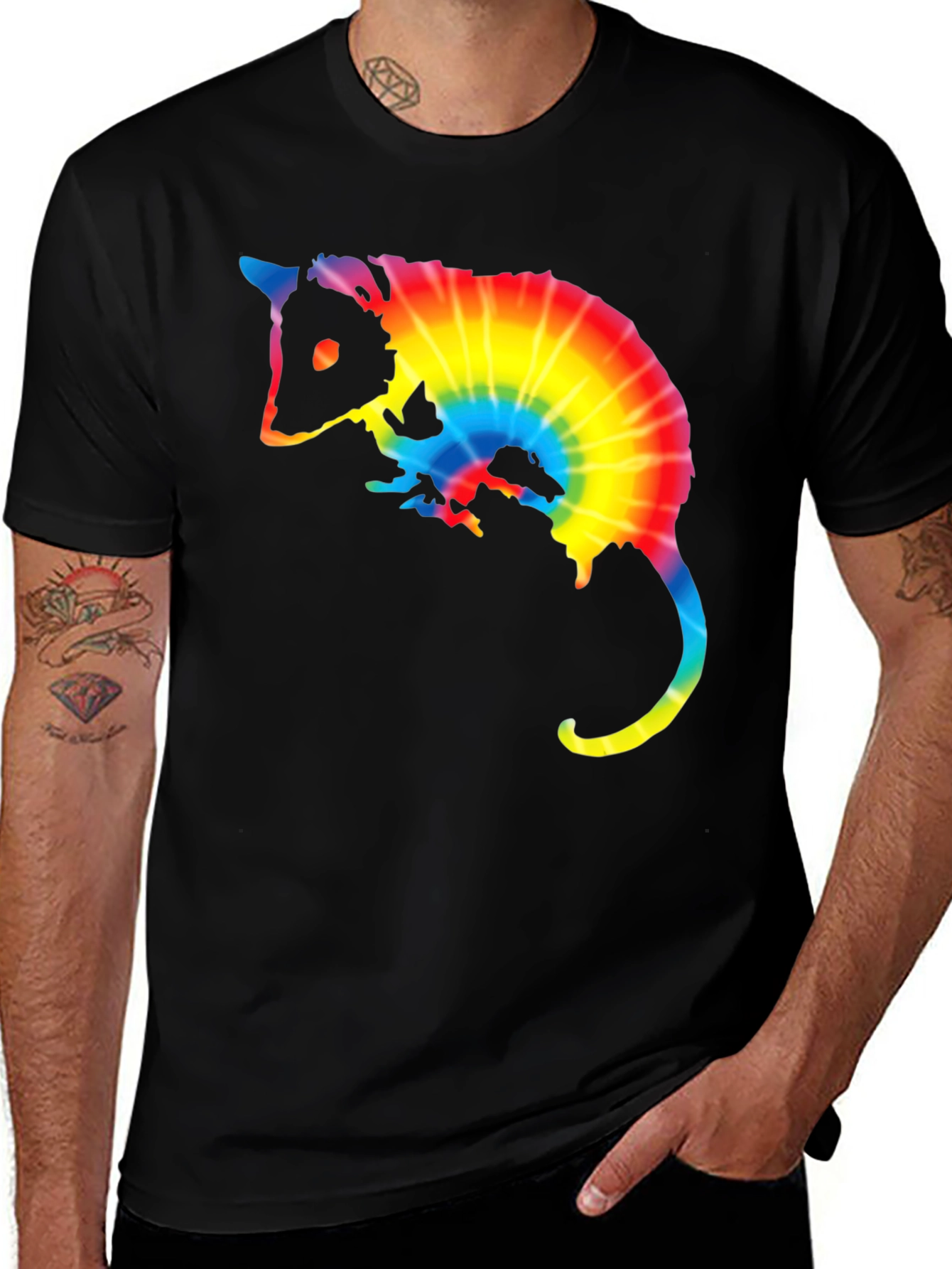 Variant 18 of Tie Dye Opossum Graphic Tee - Black