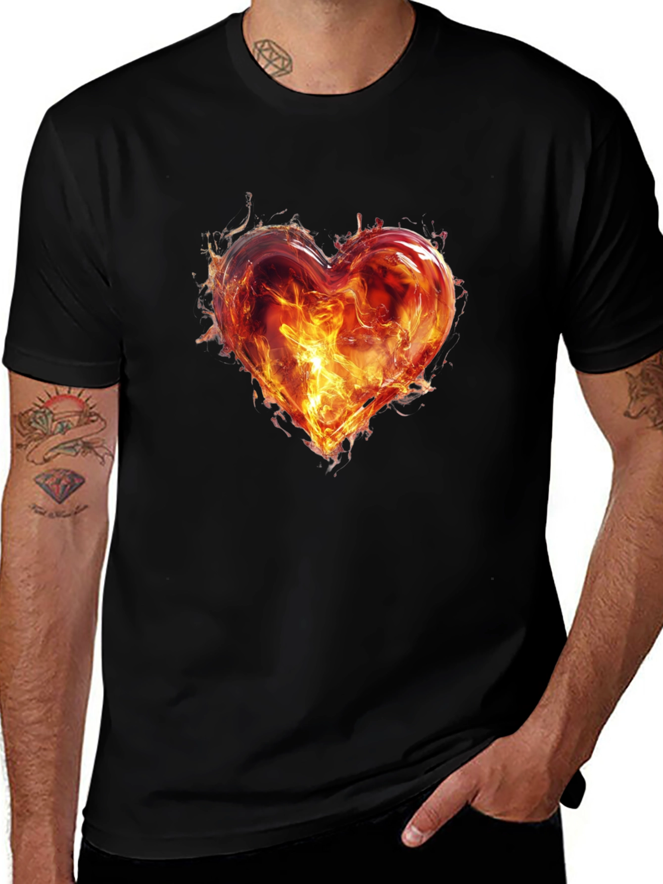 Variant 10 of Fiery Heart Graphic T-Shirt - Bold Black Tee