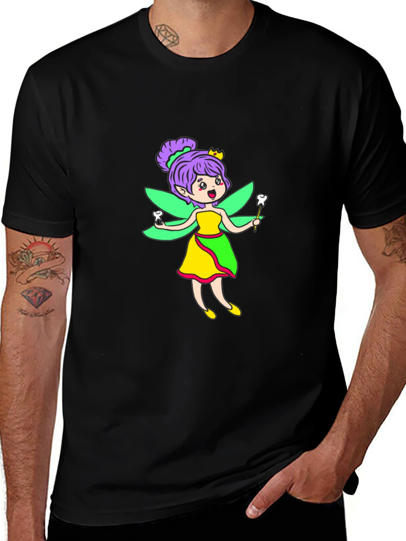 Variant 14 of Tooth Fairy Graphic Tee - Black Cotton Shirt