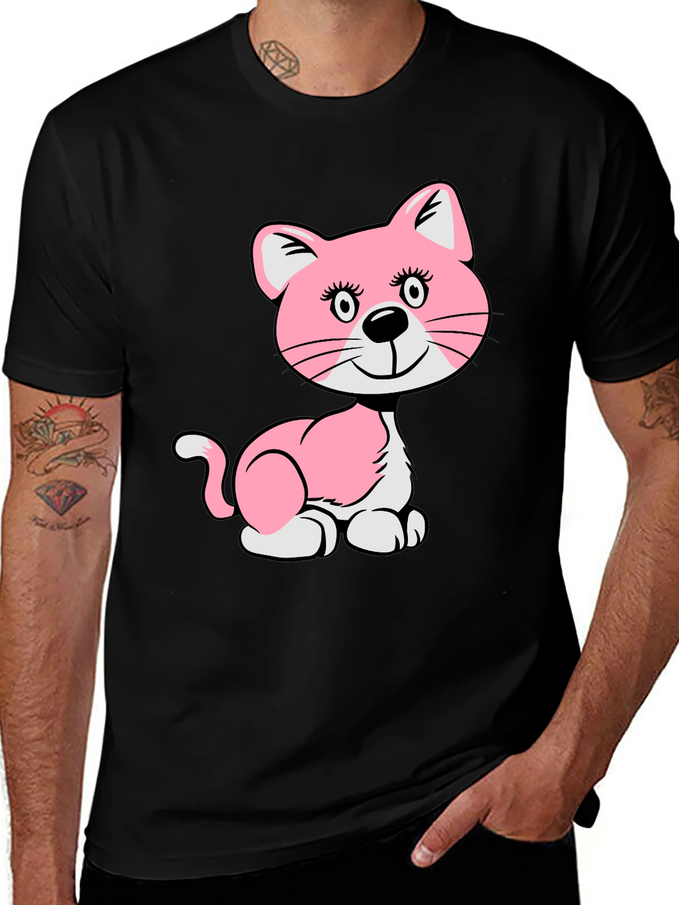 Variant 25 of Cute Pink Cat Graphic T-Shirt - Unisex