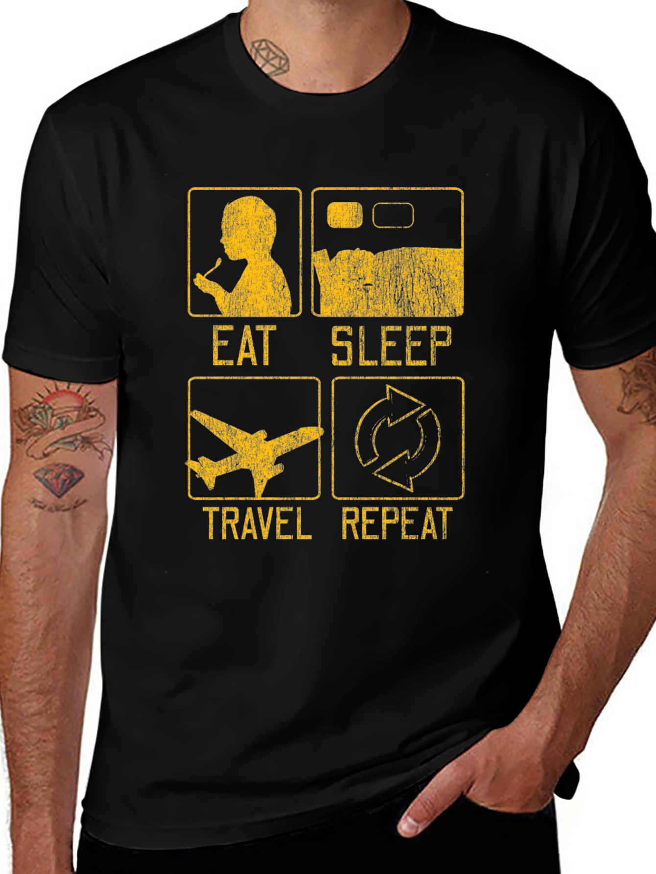 Variant 19 of Eat Sleep Travel Repeat T-Shirt - Black Cotton Tee