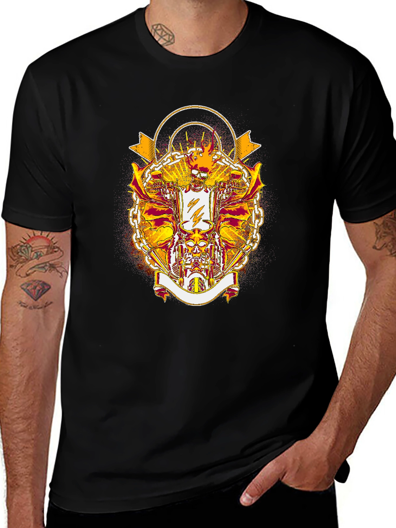 Variant 7 of Fiery Skull Motorcycle T-Shirt - Black Cotton Blend