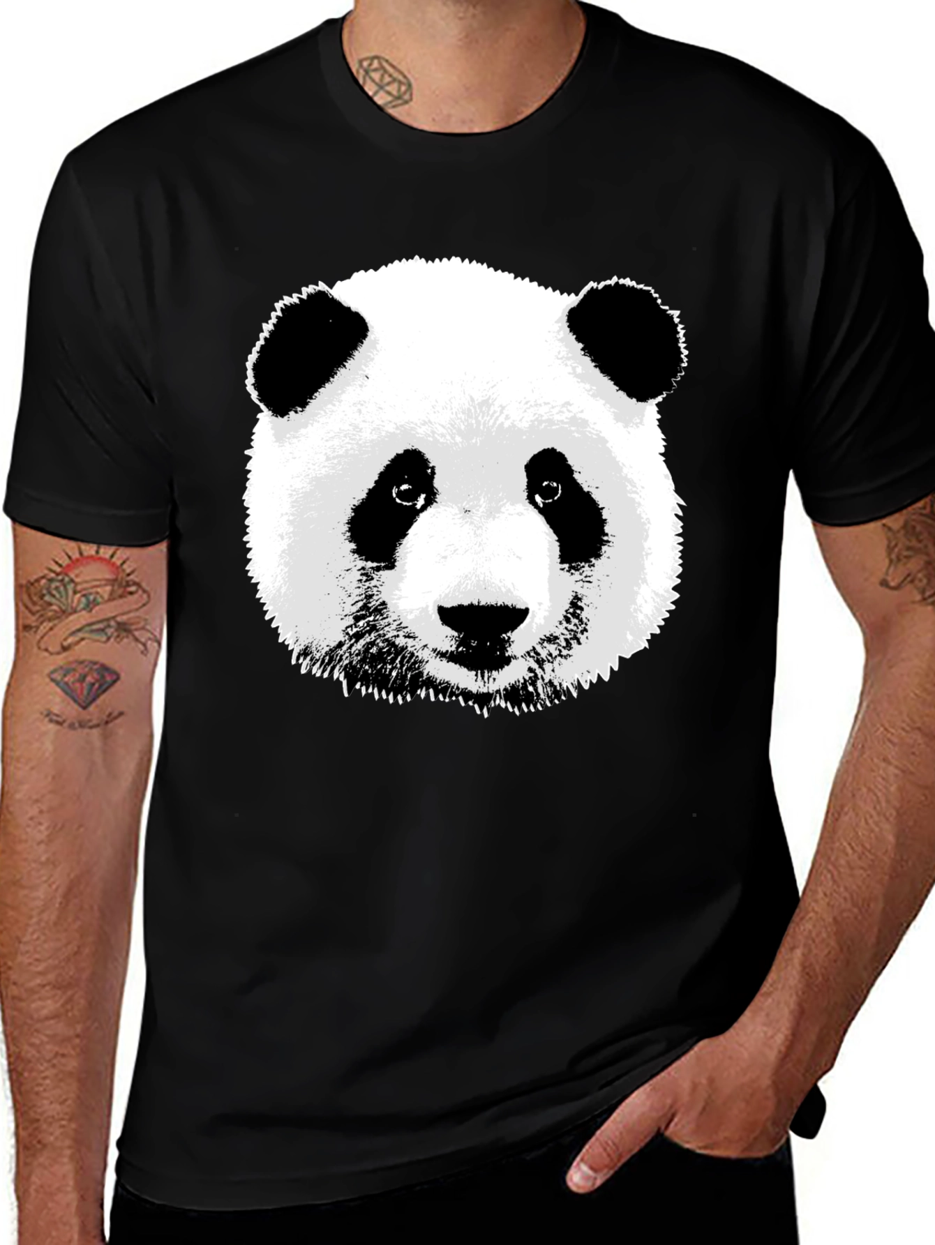 Variant 24 of Panda Bear Graphic Tee - Black Cotton T-Shirt