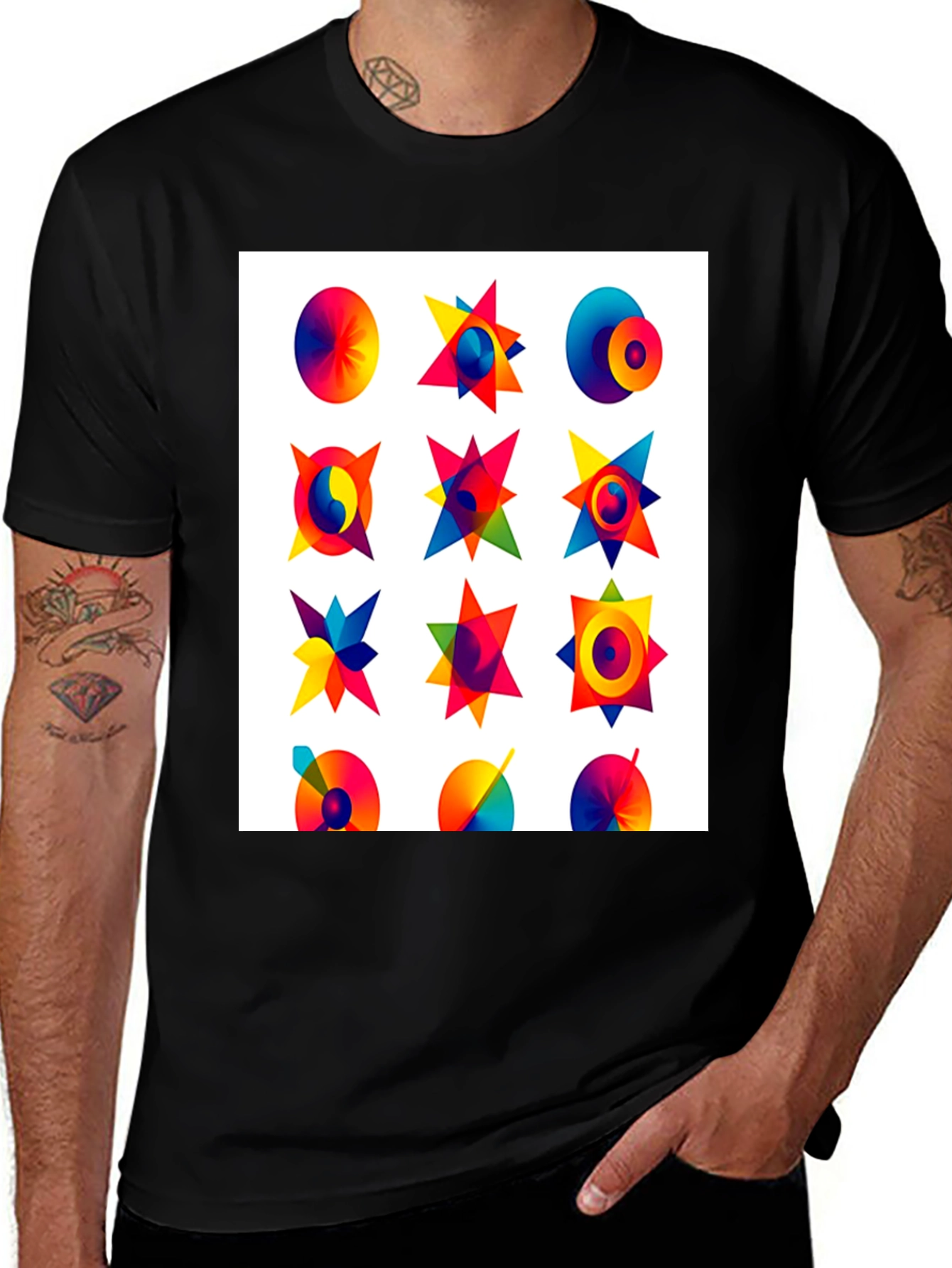 Variant 7 of Abstract Geometric Print Black Tee