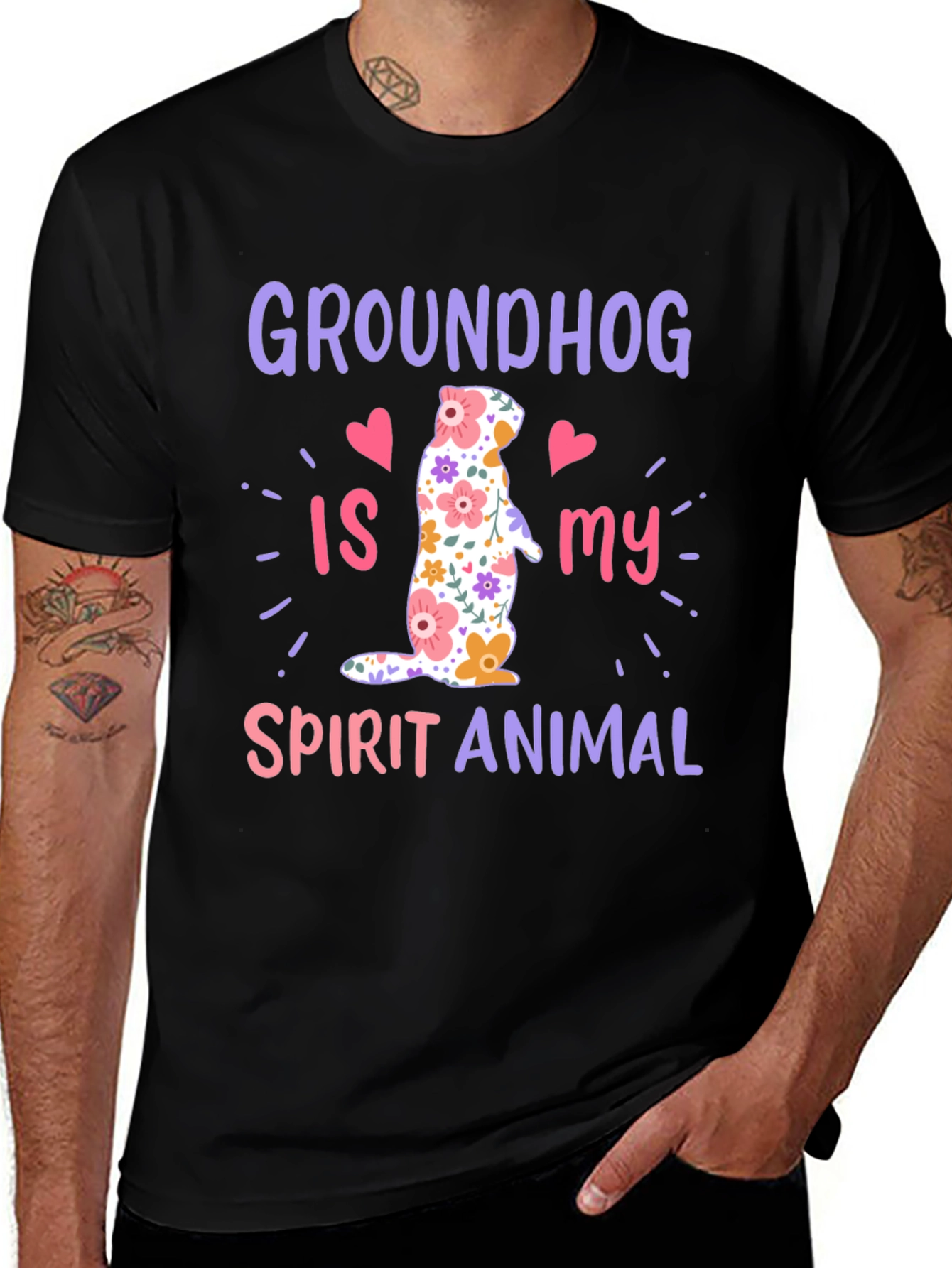 Variant 18 of Groundhog Spirit Animal T-Shirt Funny Floral Design