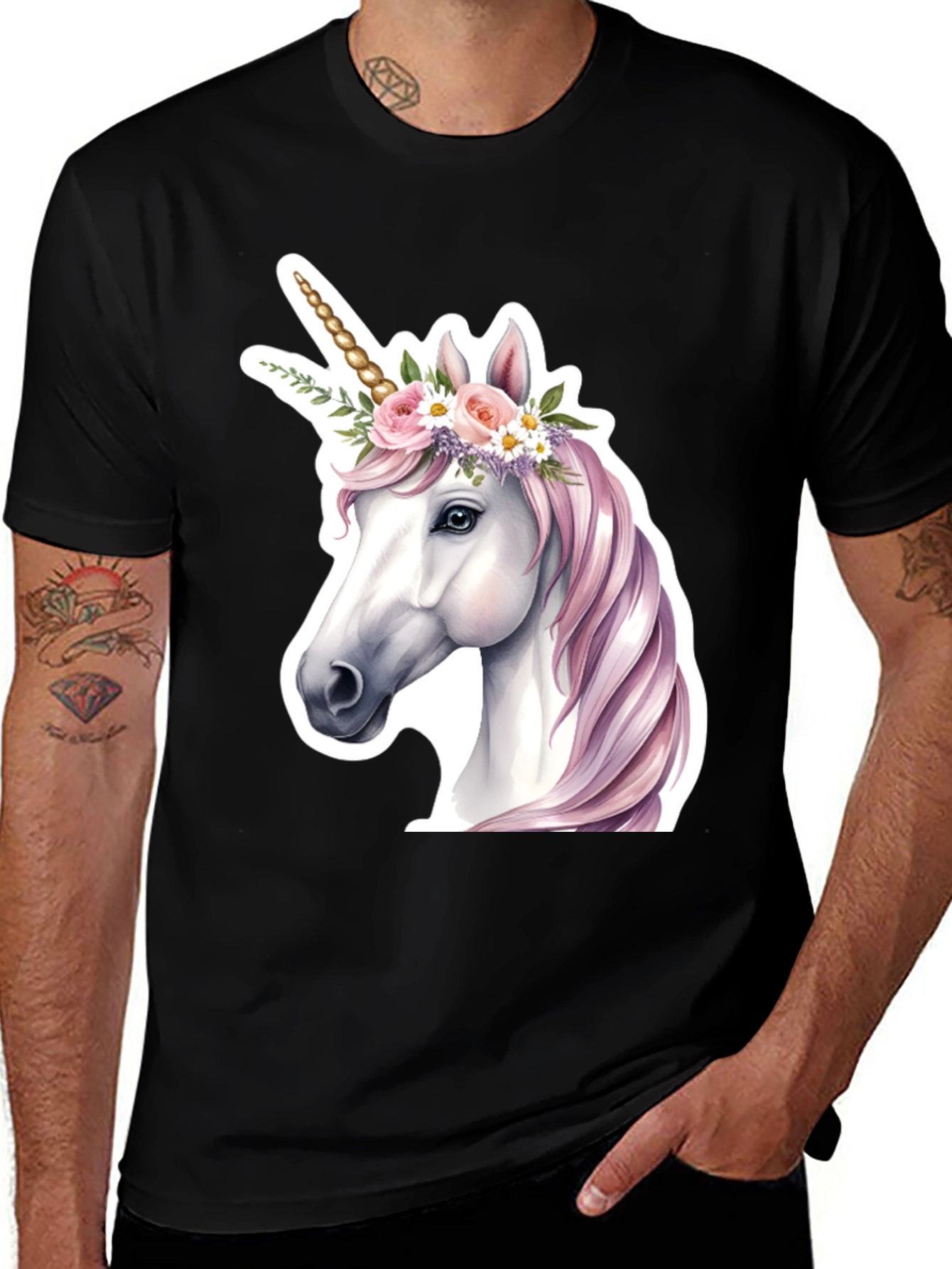 Variant 9 of Unicorn Graphic Black Tee - Magical Style