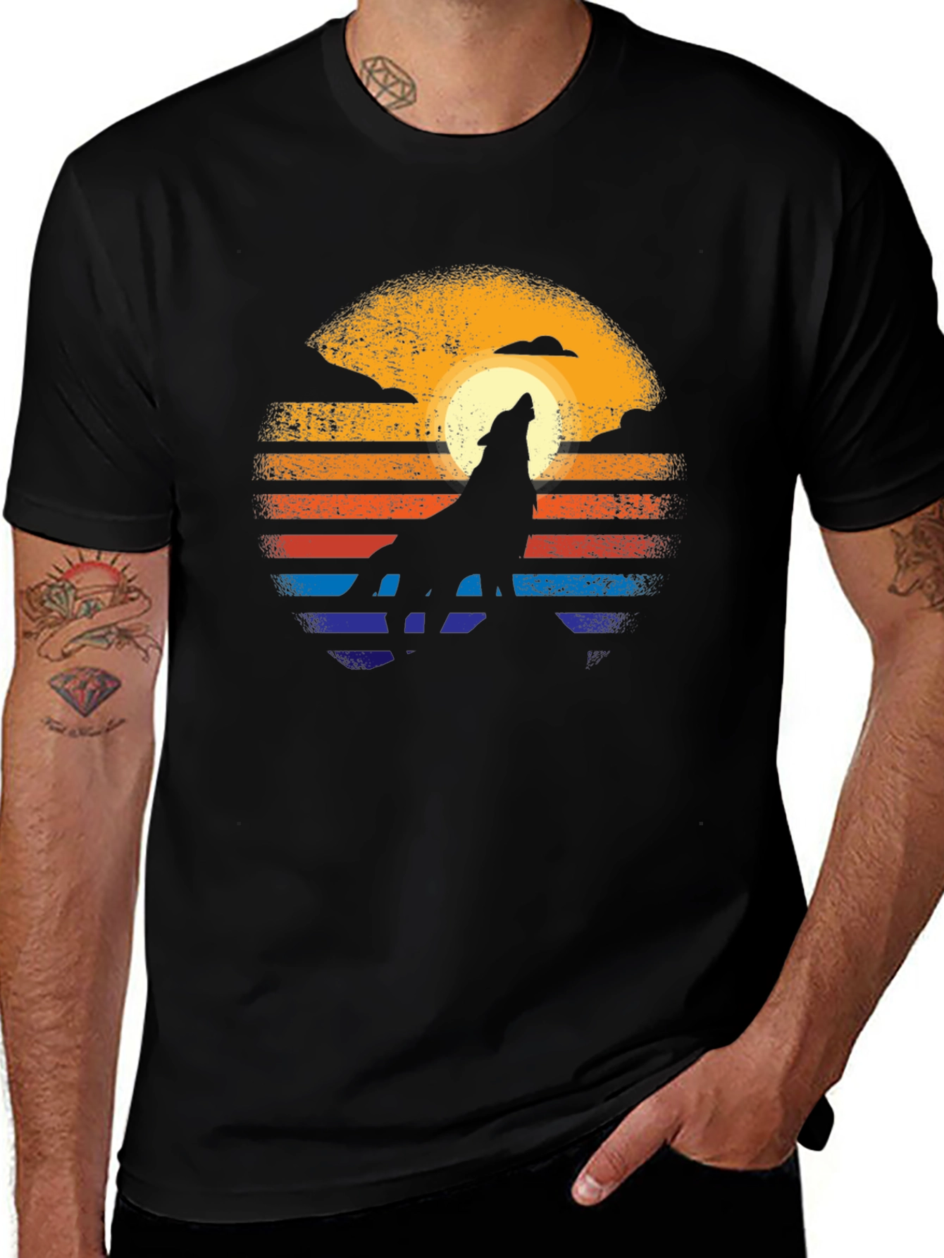 Variant 2 of Retro Wolf Howl T-Shirt - Sunset Design