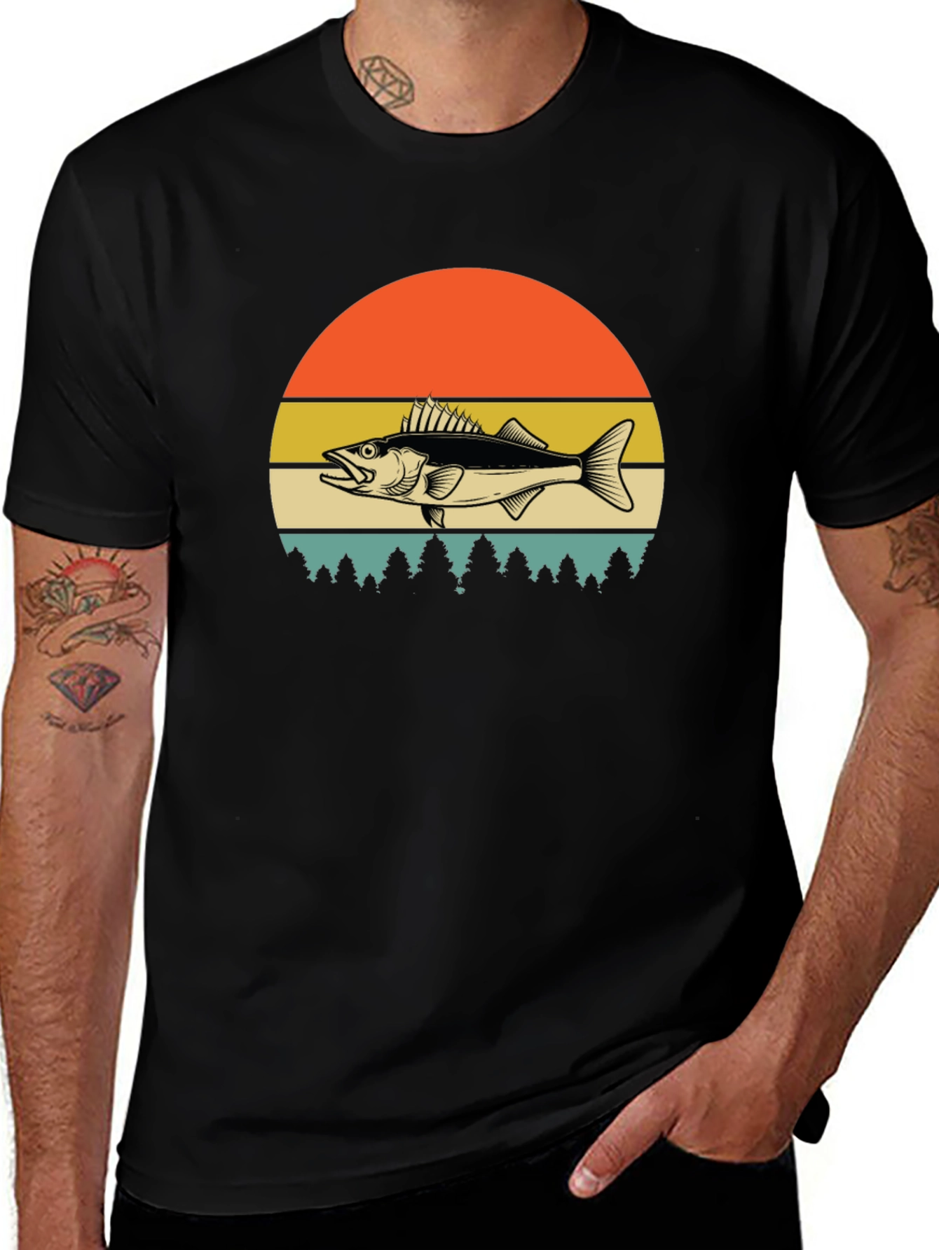 Variant 10 of Vintage Walleye Fishing T-Shirt - Sunset Design