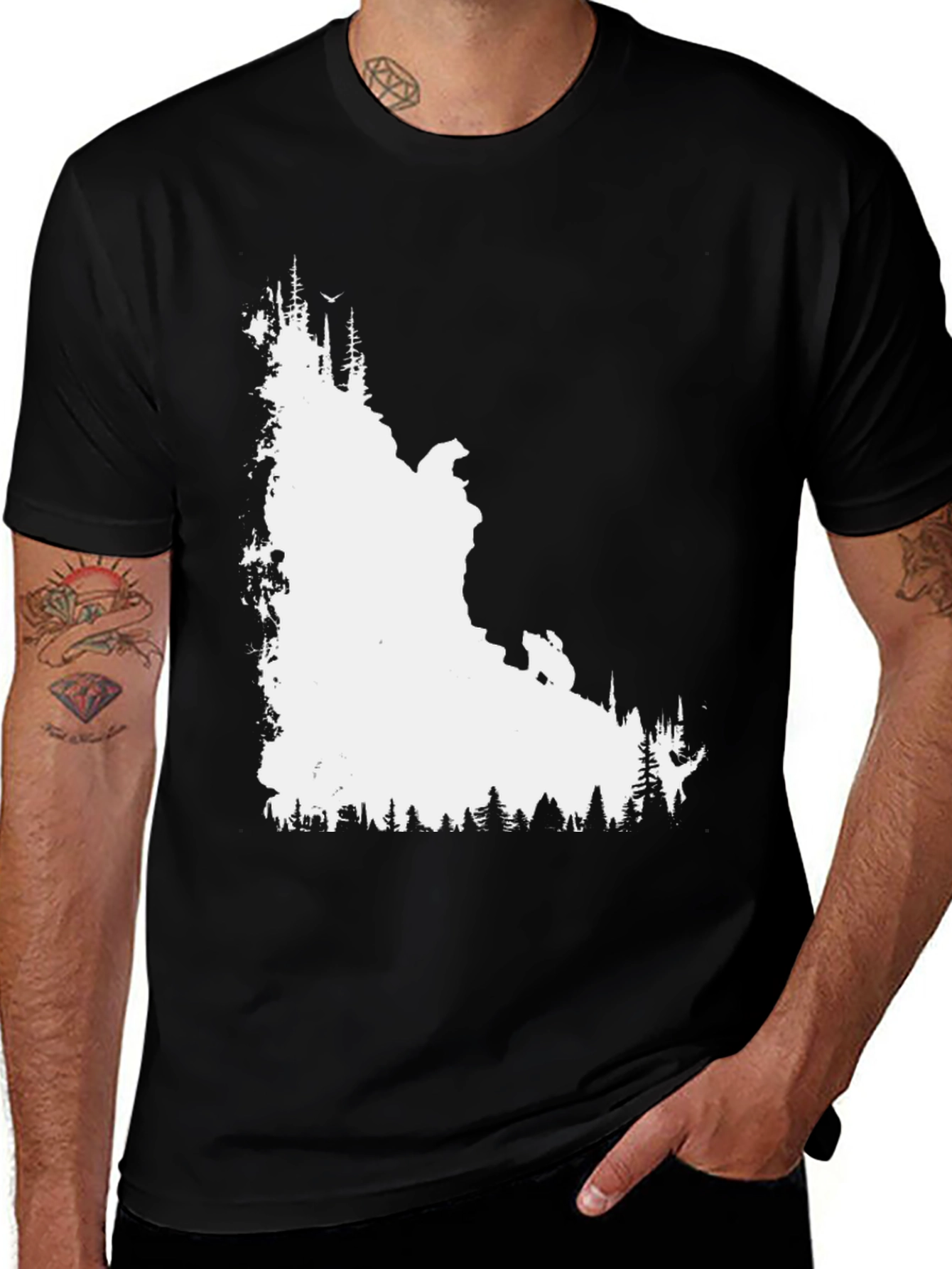 Variant 5 of Men's Black Graphic T-Shirt - Forest Silhouette